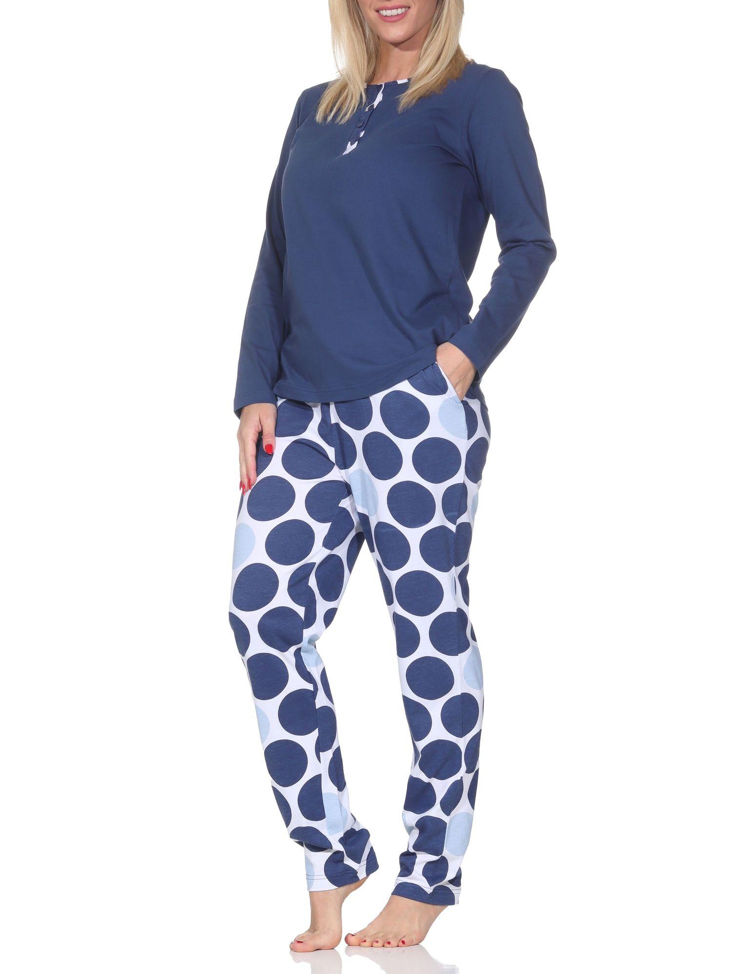 Normann Damen langarm Schlafanzug Pyjama mit Hose in Punkte Tupfen Look Normann Damen langarm Schlafanzug Pyjama mit Hose in Punkte Tupfen Look