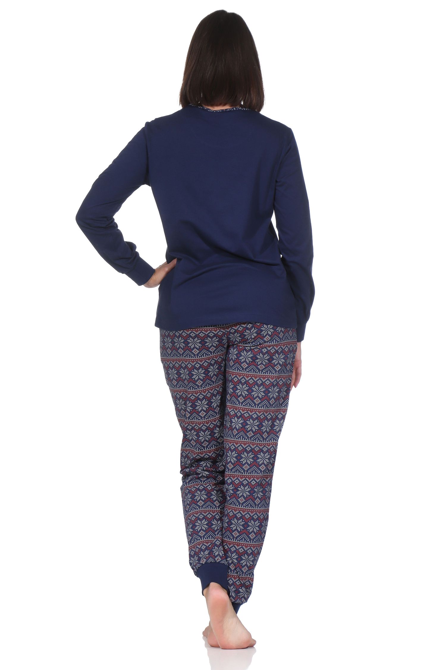 Normann Damen langarm Schlafanzug mit Bündchen im Ethnolook – Pyjama auch in Übergrößen Normann Damen langarm Schlafanzug mit Bündchen im Ethnolook – Pyjama auch in Übergrößen