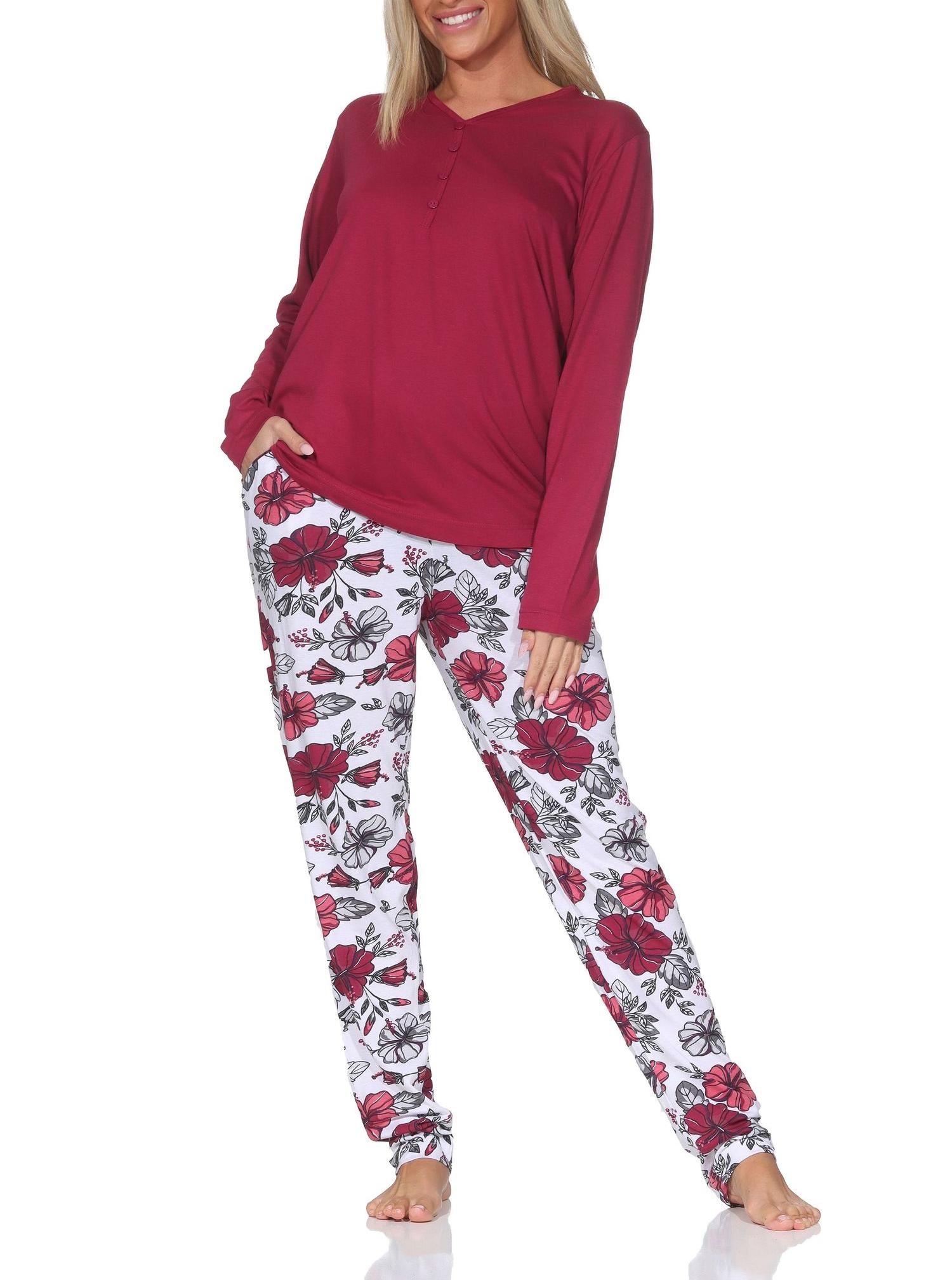 Normann Damen langarm Schlafanzug Pyjama in floralem Design - auch in Übergrößen Normann Damen langarm Schlafanzug Pyjama in floralem Design - auch in Übergrößen