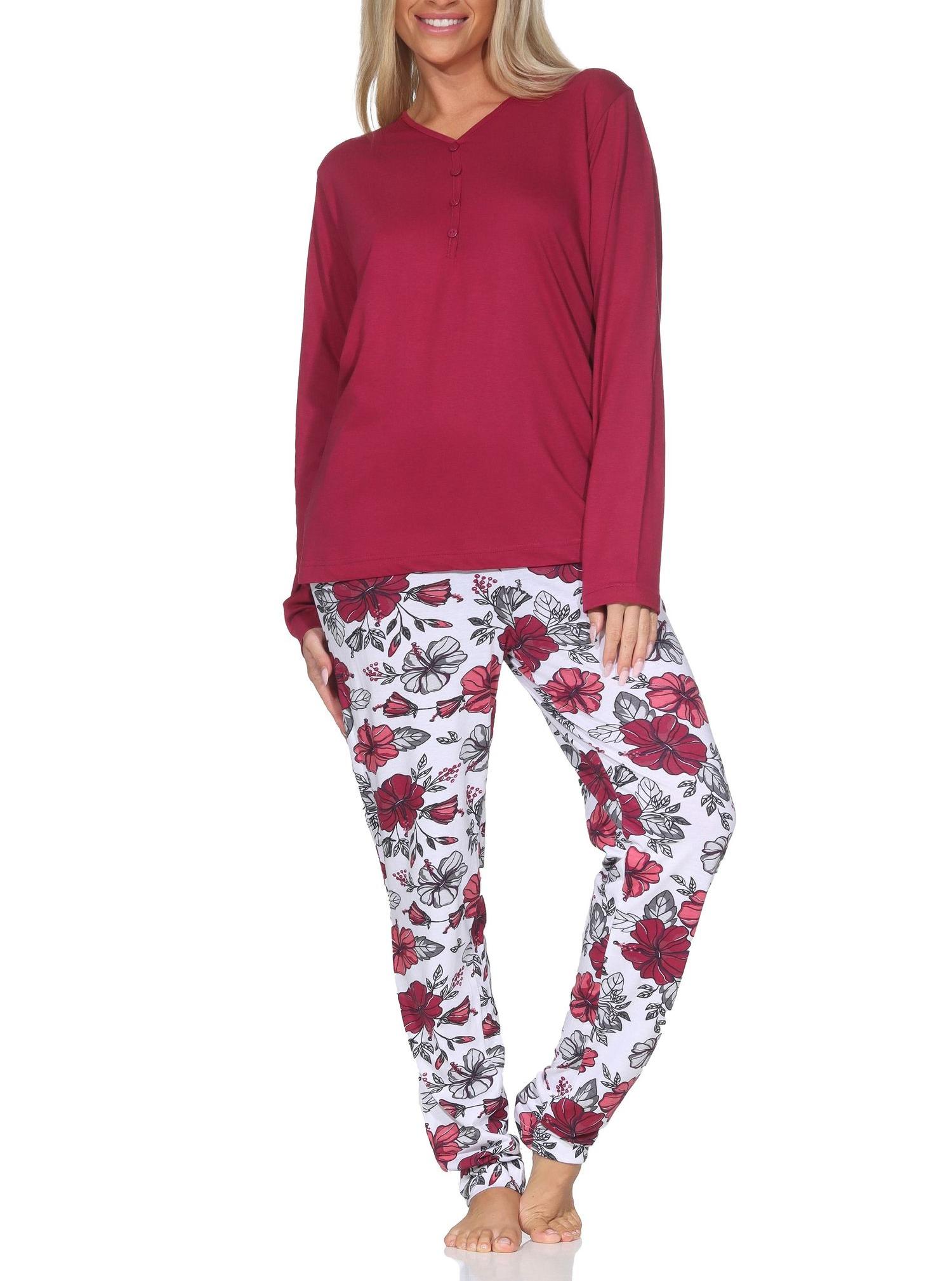 Normann Damen langarm Schlafanzug Pyjama in floralem Design - auch in Übergrößen Normann Damen langarm Schlafanzug Pyjama in floralem Design - auch in Übergrößen