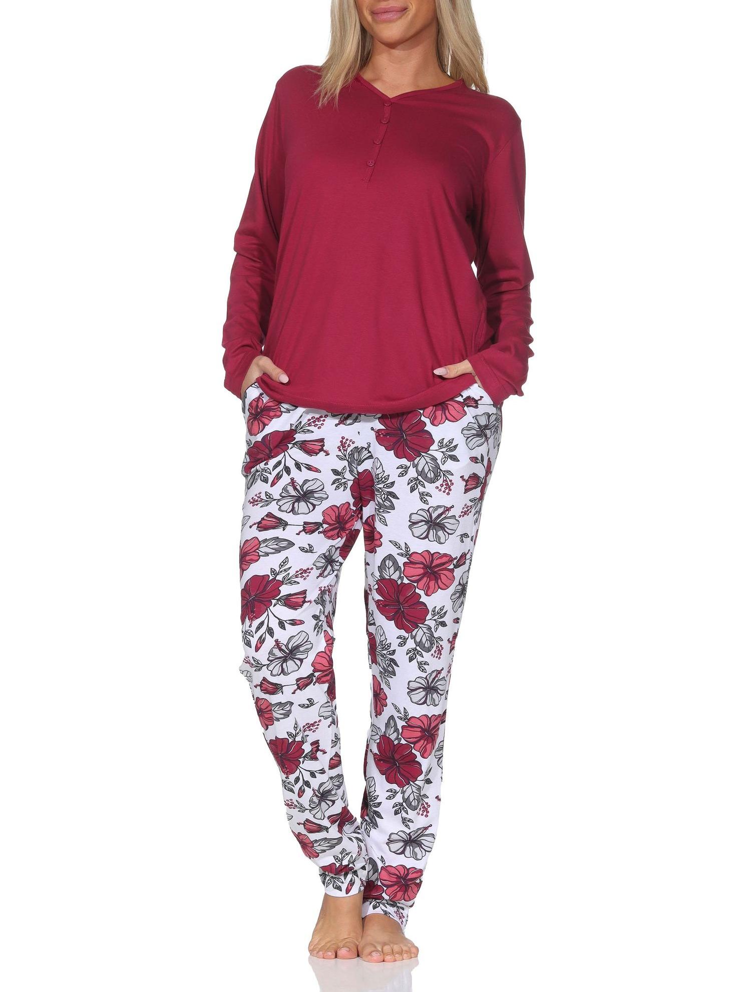 Normann Damen langarm Schlafanzug Pyjama in floralem Design - auch in Übergrößen Normann Damen langarm Schlafanzug Pyjama in floralem Design - auch in Übergrößen