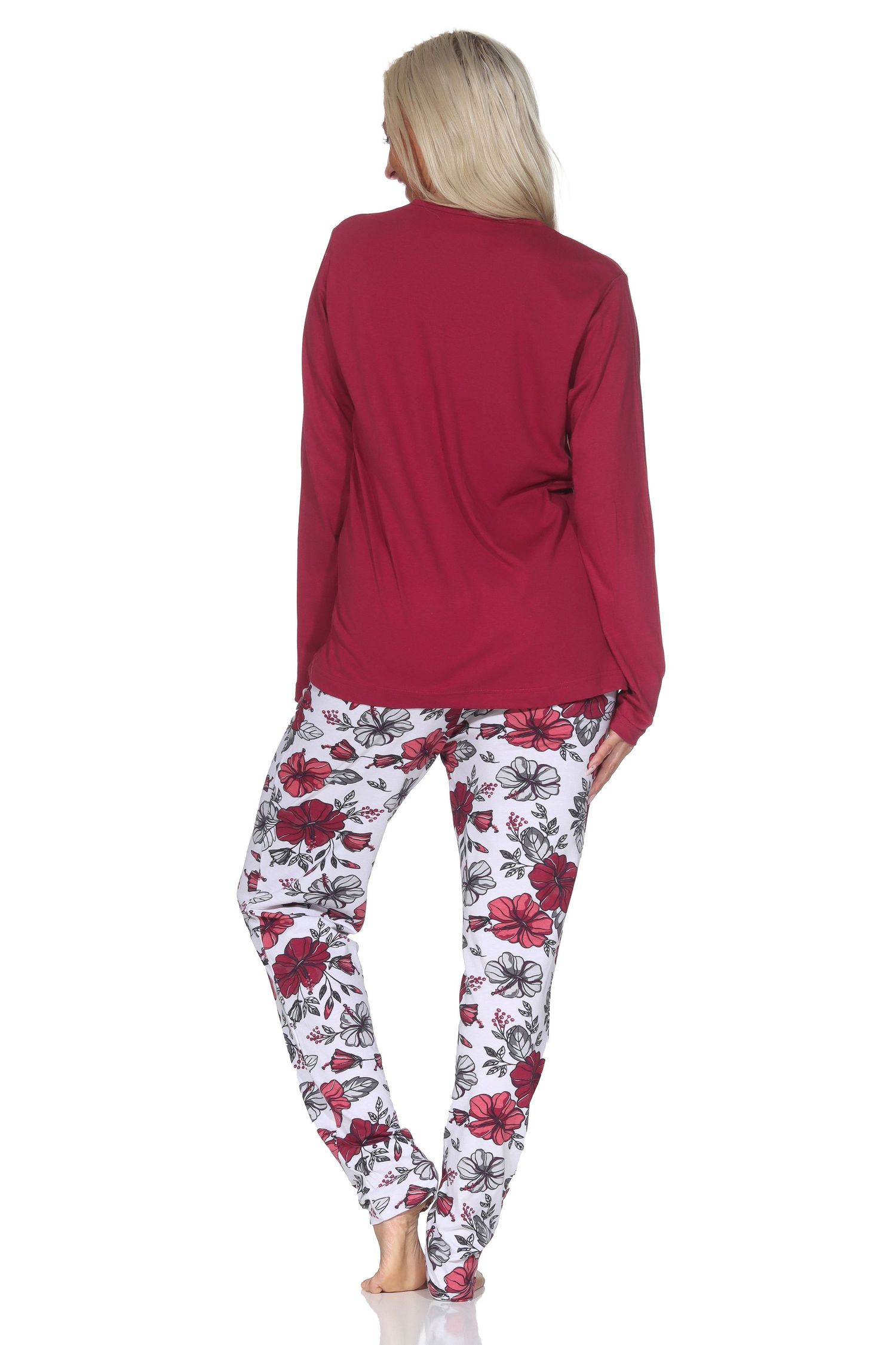 Normann Damen langarm Schlafanzug Pyjama in floralem Design - auch in Übergrößen