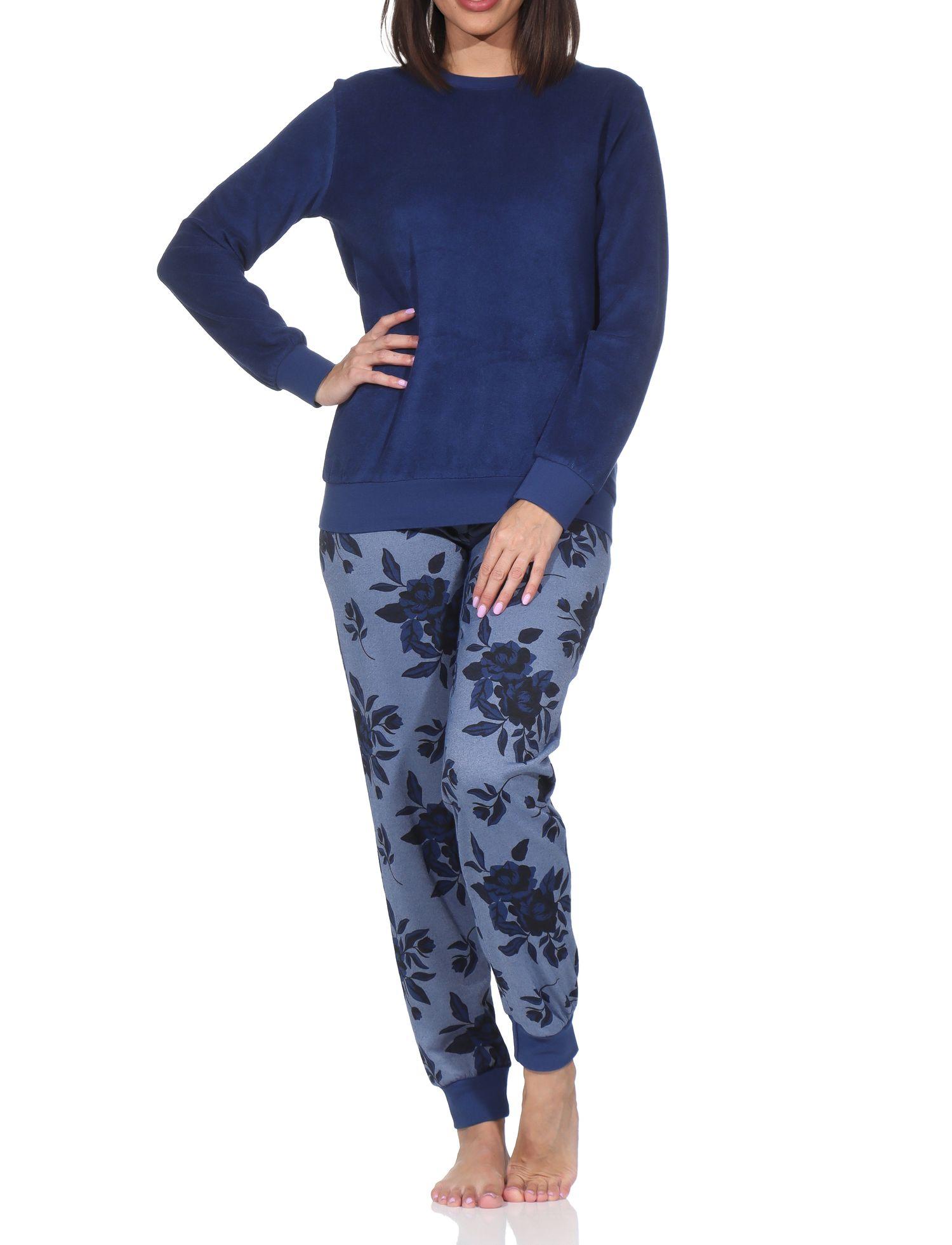 Normann Damen Frottee Schlafanzug langarm mit Bündchen in edler Optik - auch in Übergröße