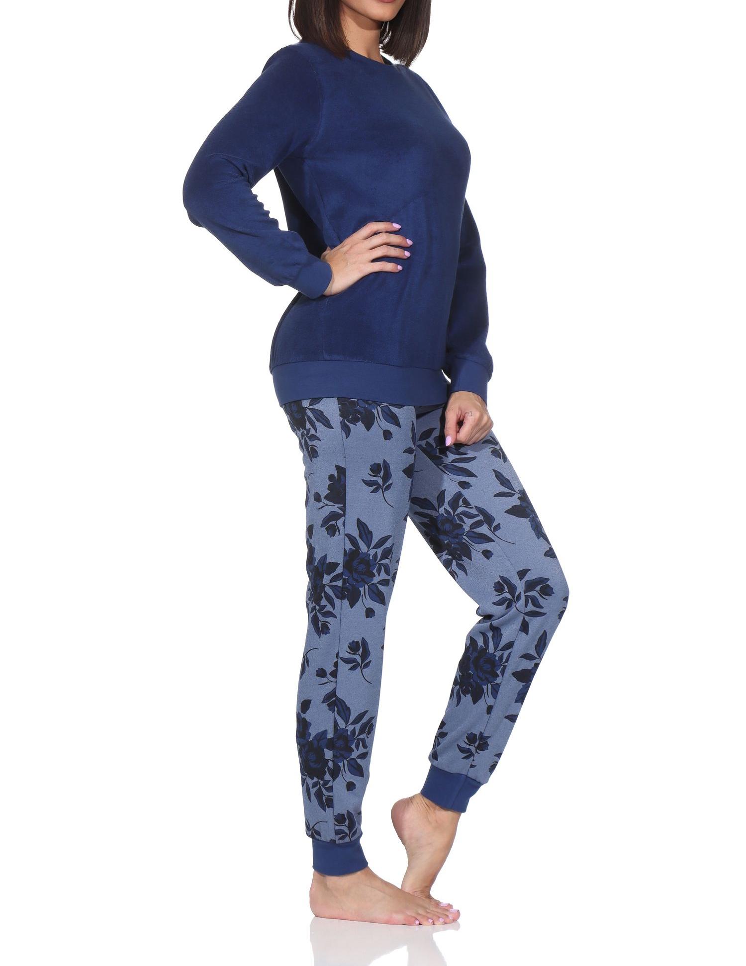 Normann Damen Frottee Schlafanzug langarm mit Bündchen in edler Optik - auch in Übergröße