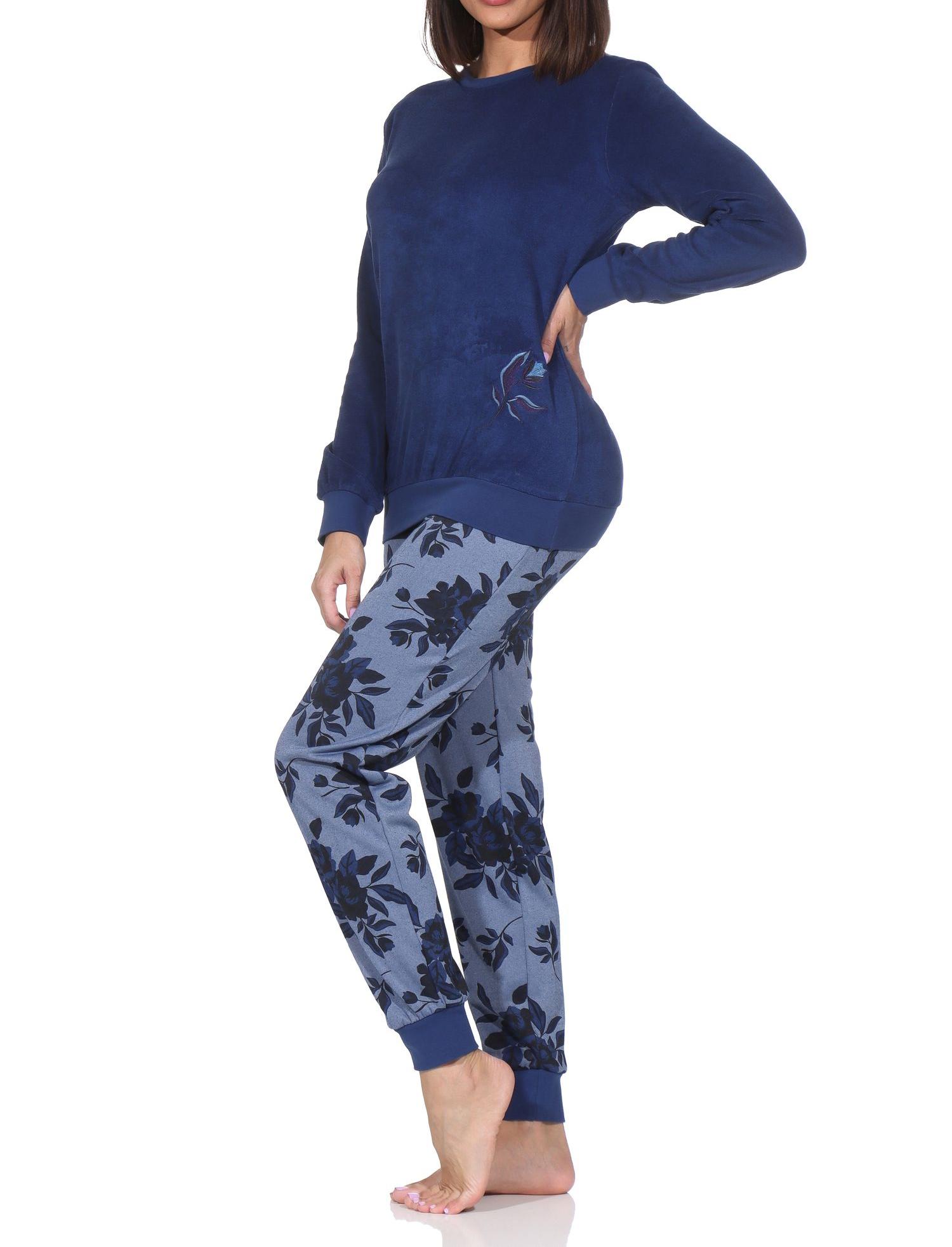 Normann Damen Frottee Schlafanzug langarm mit Bündchen in edler Optik - auch in Übergröße