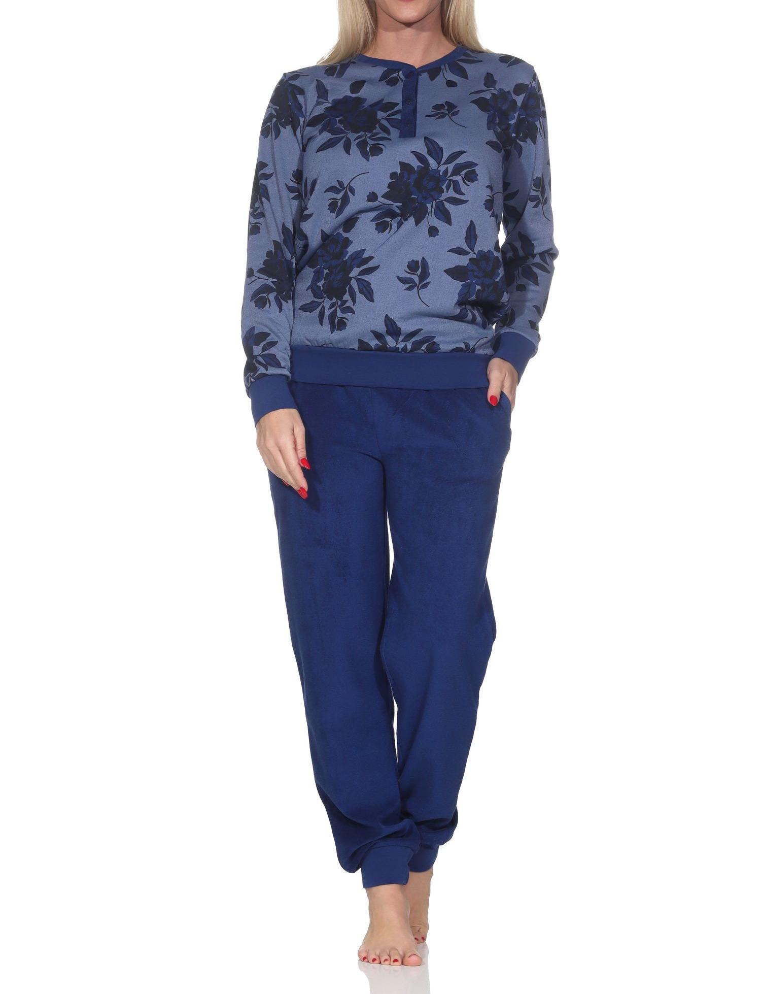 Normann Damen langarm Frottee Schlafanzug mit Bündchen in edler Optik - auch in Übergröße