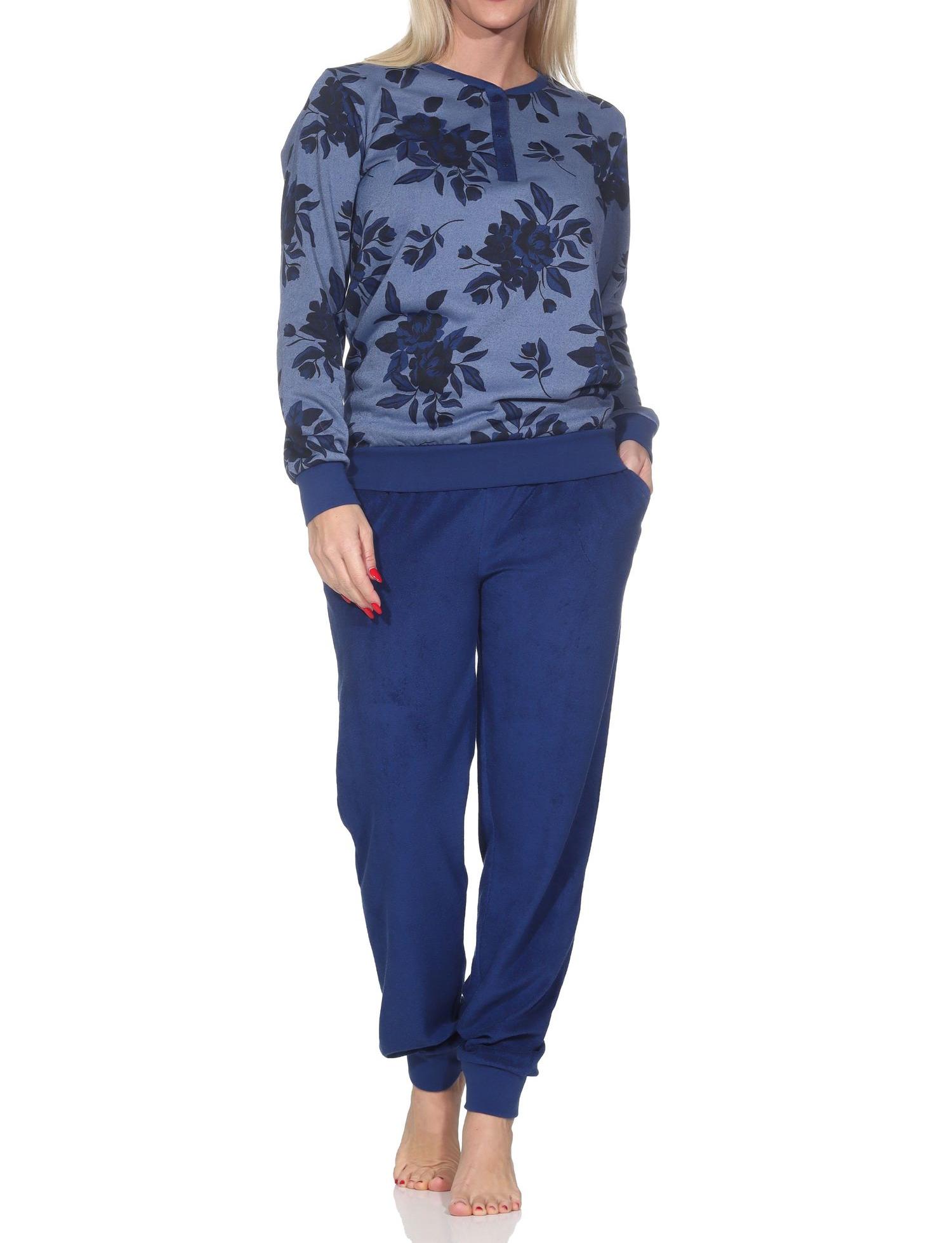Normann Damen langarm Frottee Schlafanzug mit Bündchen in edler Optik - auch in Übergröße