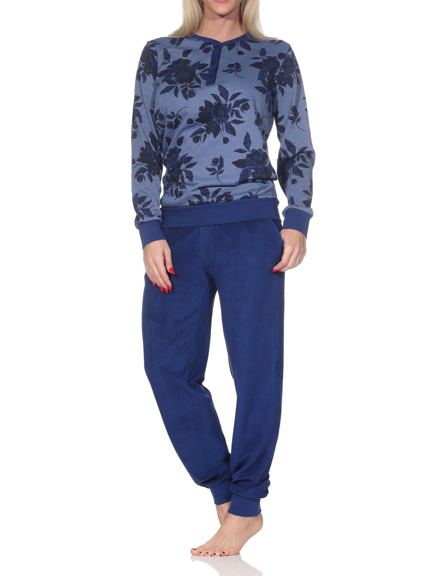 Normann Damen langarm Frottee Schlafanzug mit Bündchen in edler Optik - auch in Übergröße