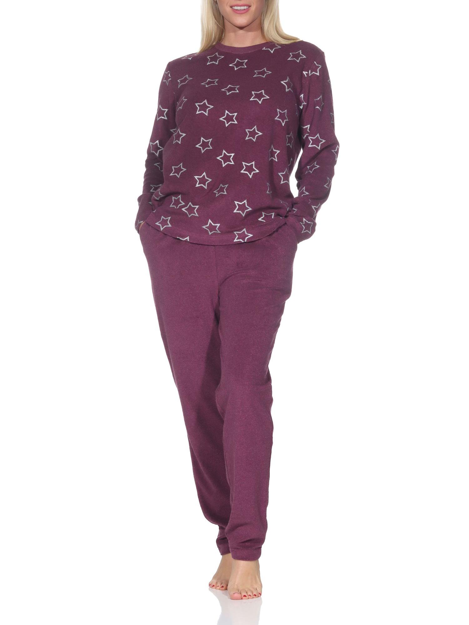 Normann Damen Frottee Schlafanzug mit Bündchen in edler Sterne Optik - auch in Übergröße