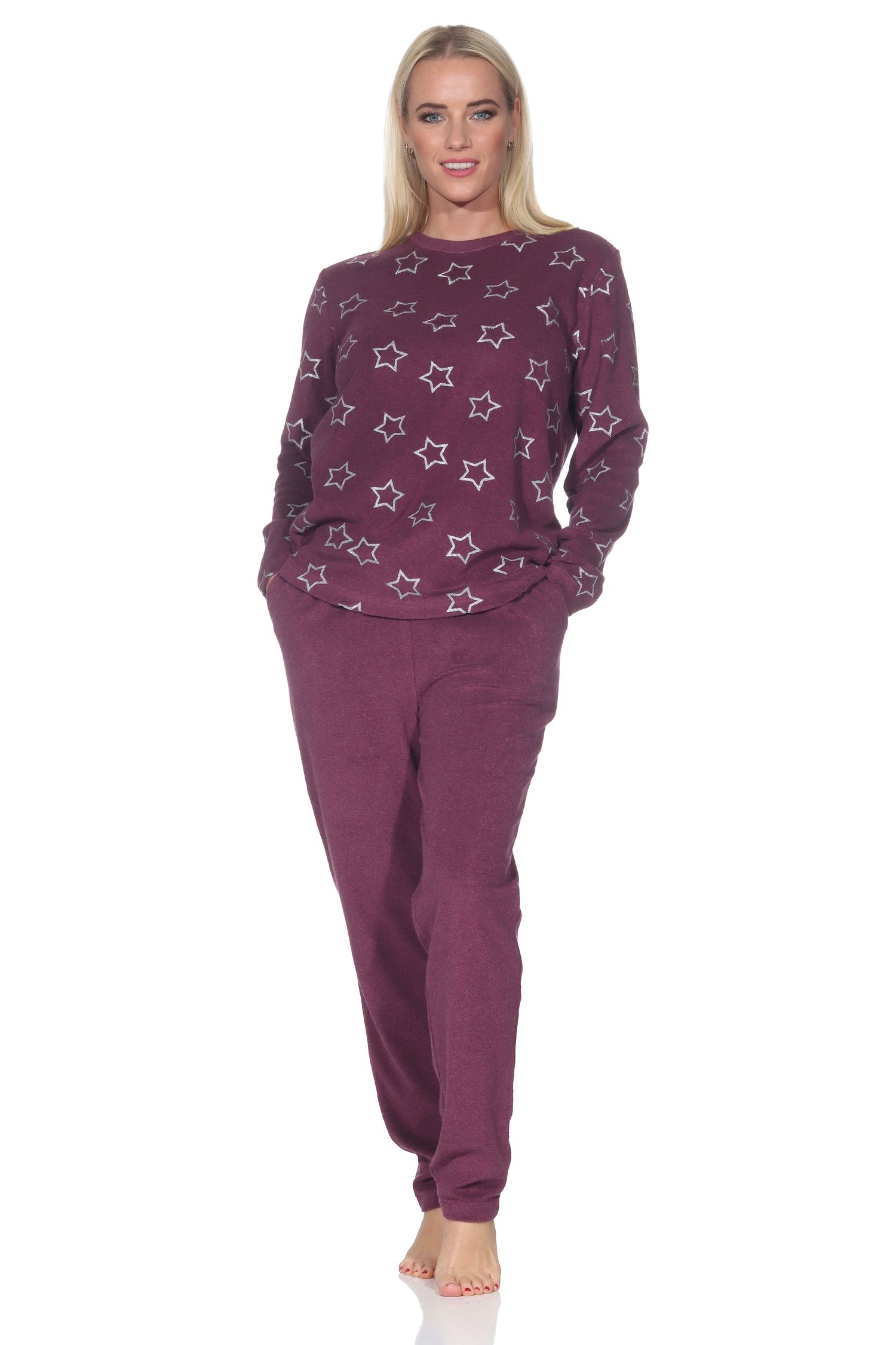 Normann Damen Frottee Schlafanzug mit Bündchen in edler Sterne Optik - auch in Übergröße