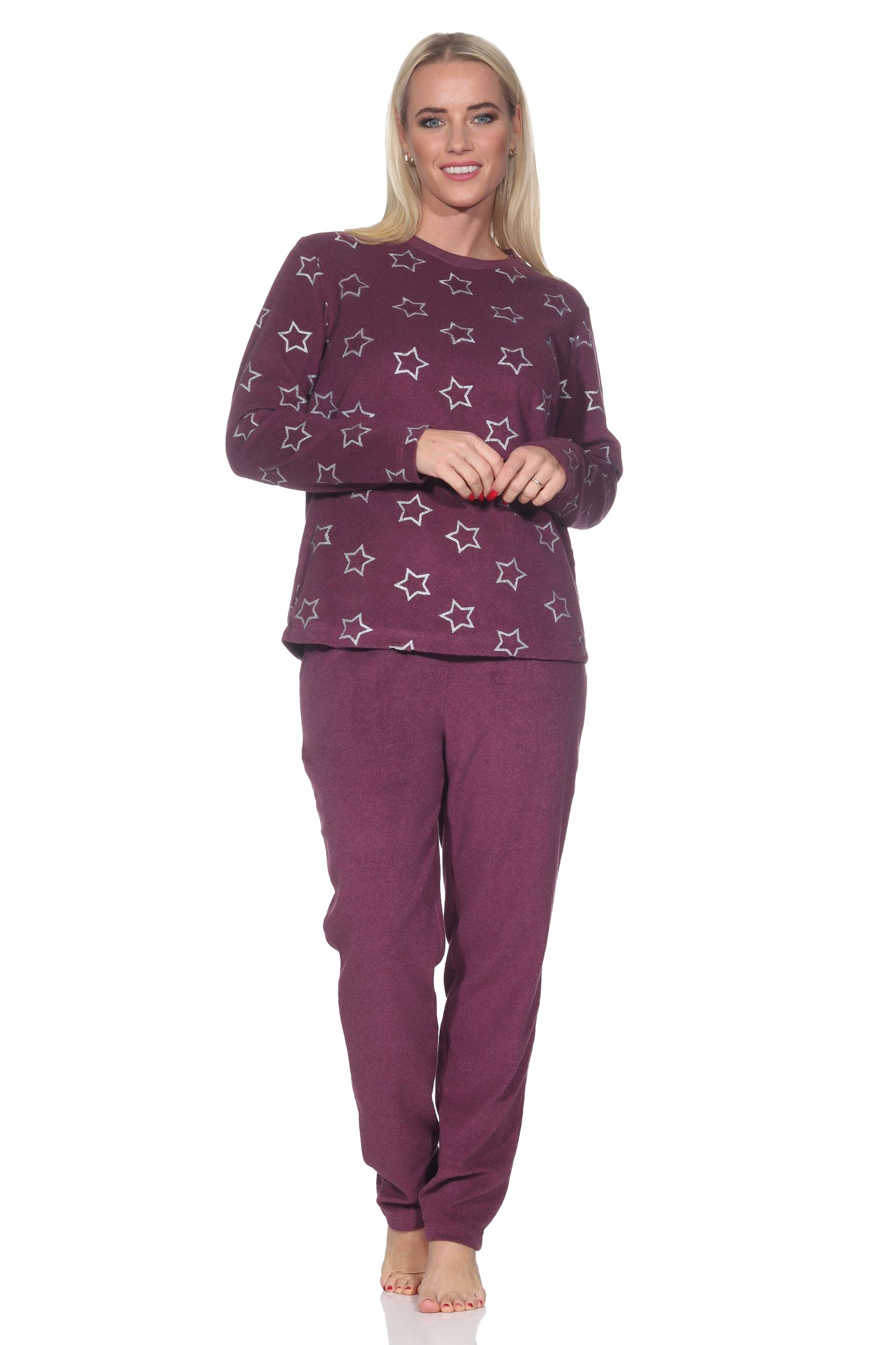 Normann Damen Frottee Schlafanzug mit Bündchen in edler Sterne Optik - auch in Übergröße