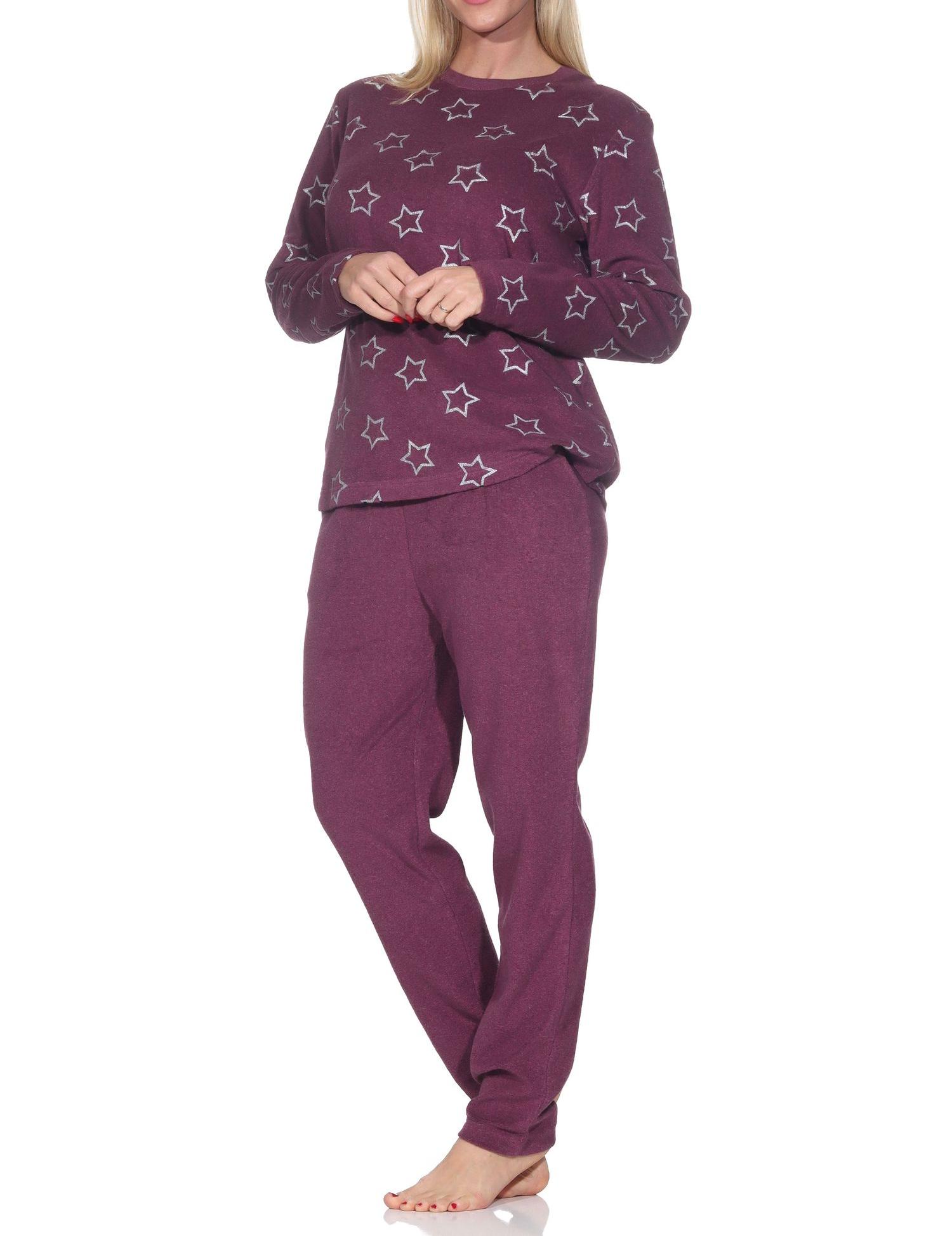 Normann Damen Frottee Schlafanzug mit Bündchen in edler Sterne Optik - auch in Übergröße