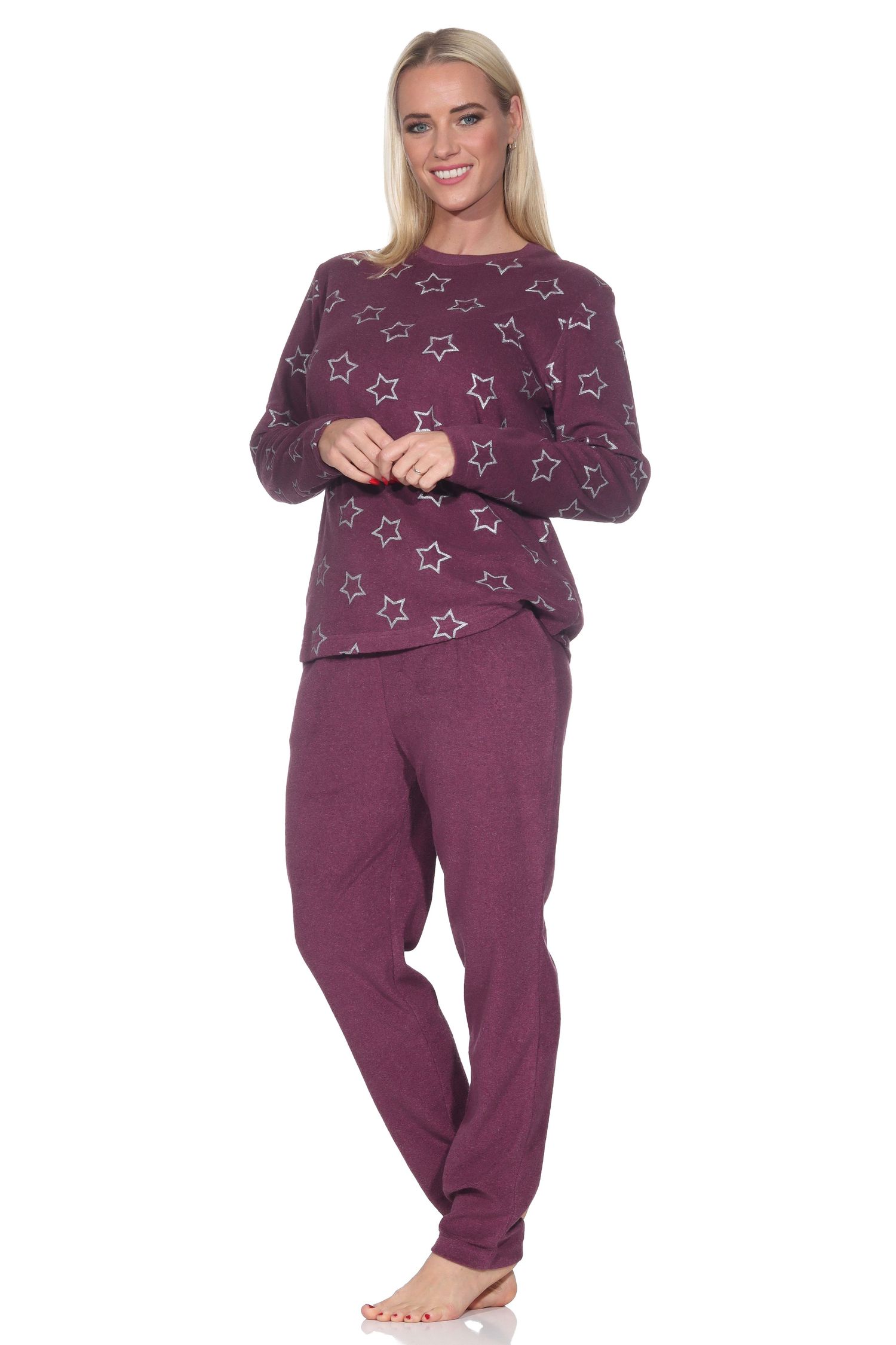 Normann Damen Frottee Schlafanzug mit Bündchen in edler Sterne Optik - auch in Übergröße