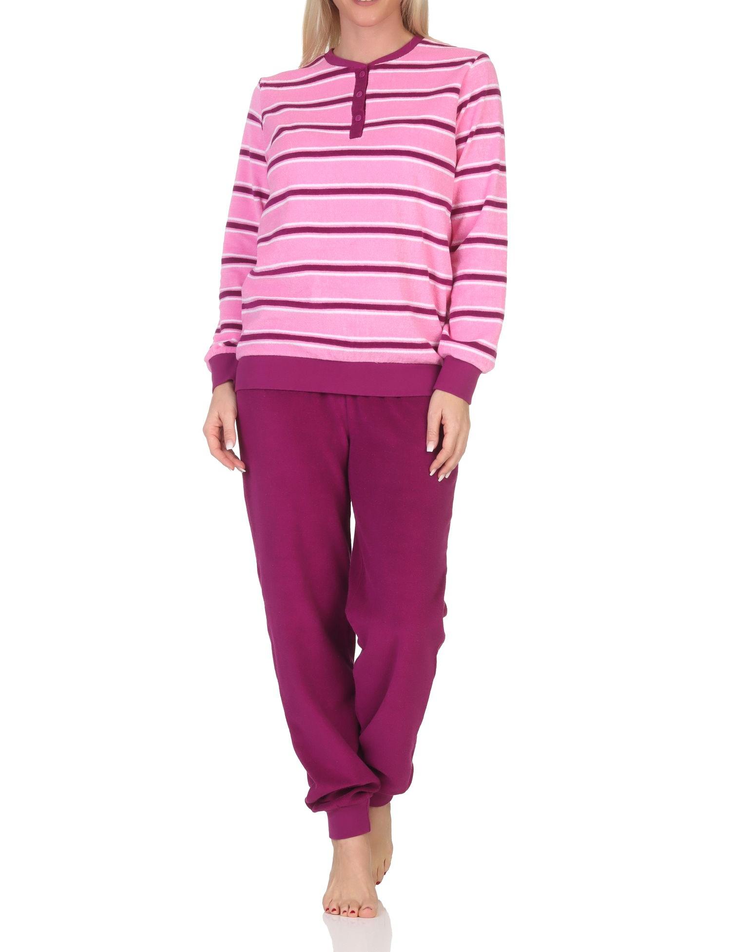 Normann Damen Frottee Schlafanzug mit Bündchen in Streifenoptik – Pyjama auch in Übergröße