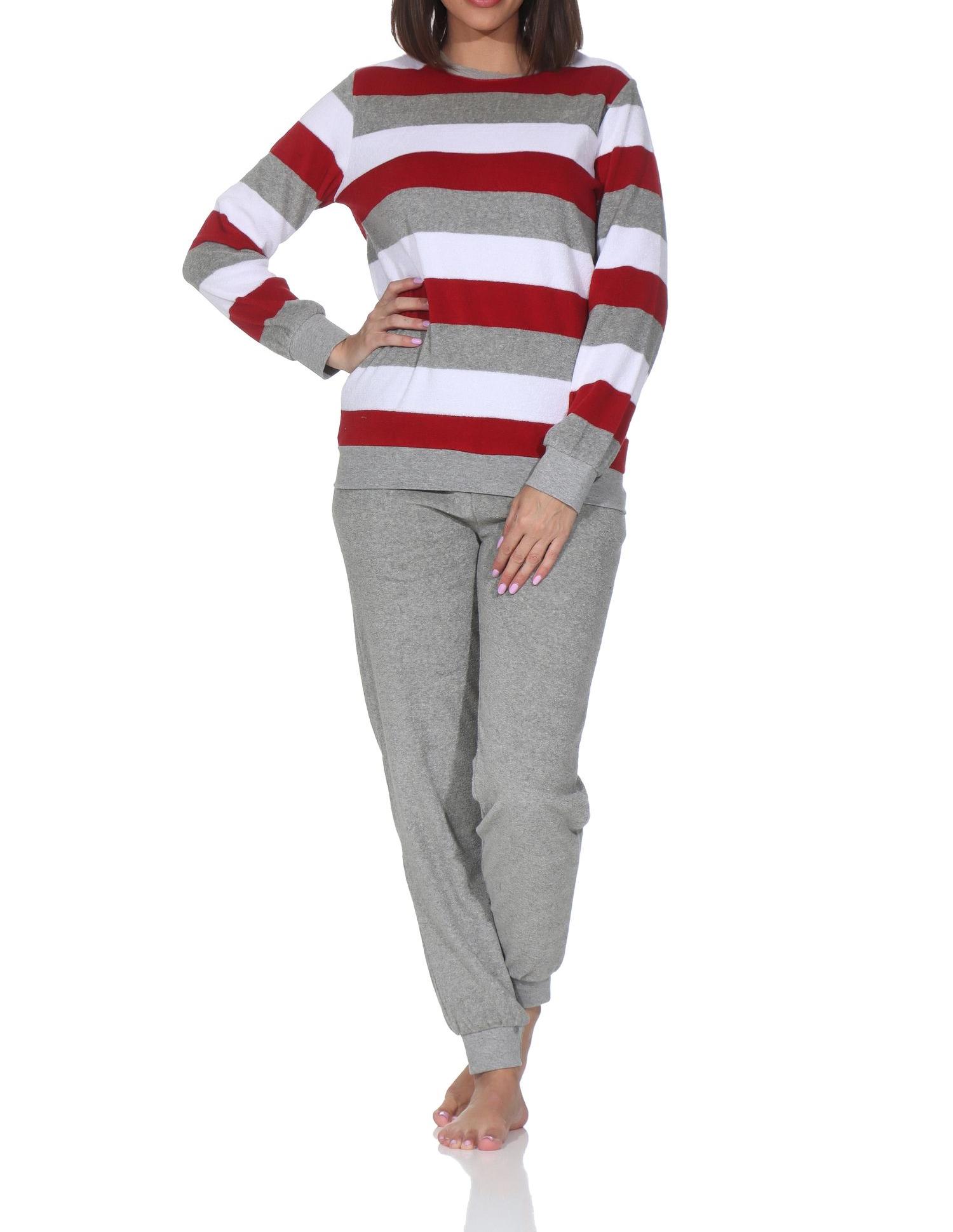 Normann Damen Frottee Schlafanzug in eleganter Blockstreifenoptik - auch in Übergröße