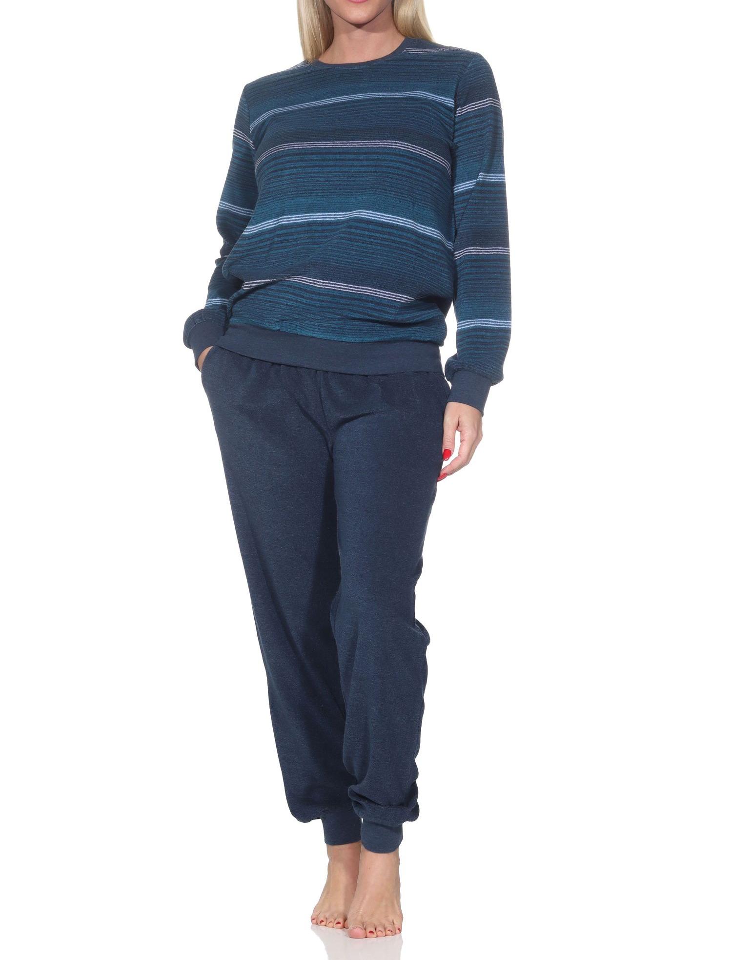 Normann Damen Frottee Schlafanzug mit Bündchen in edler Streifenoptik - auch in Übergröße