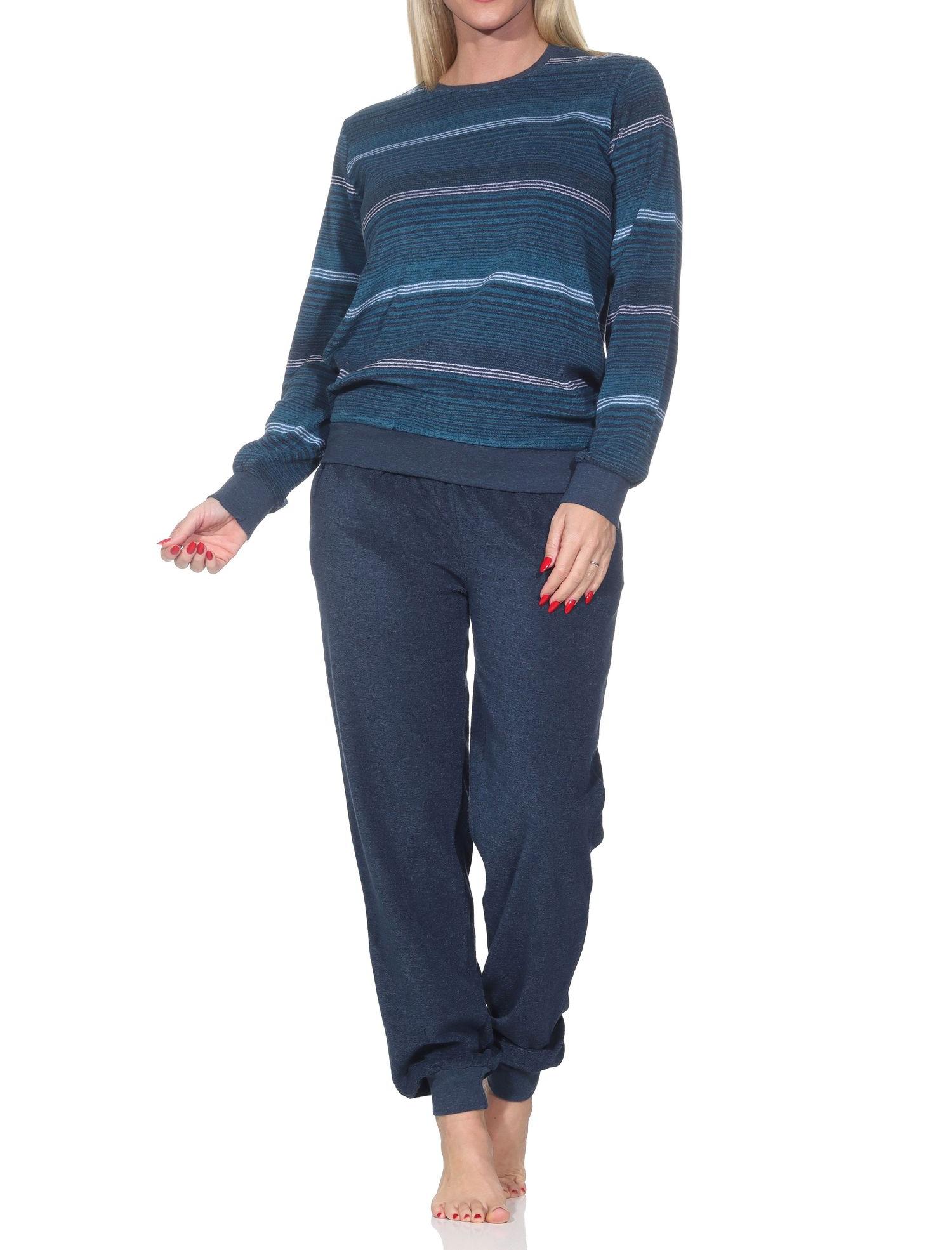 Normann Damen Frottee Schlafanzug mit Bündchen in edler Streifenoptik - auch in Übergröße
