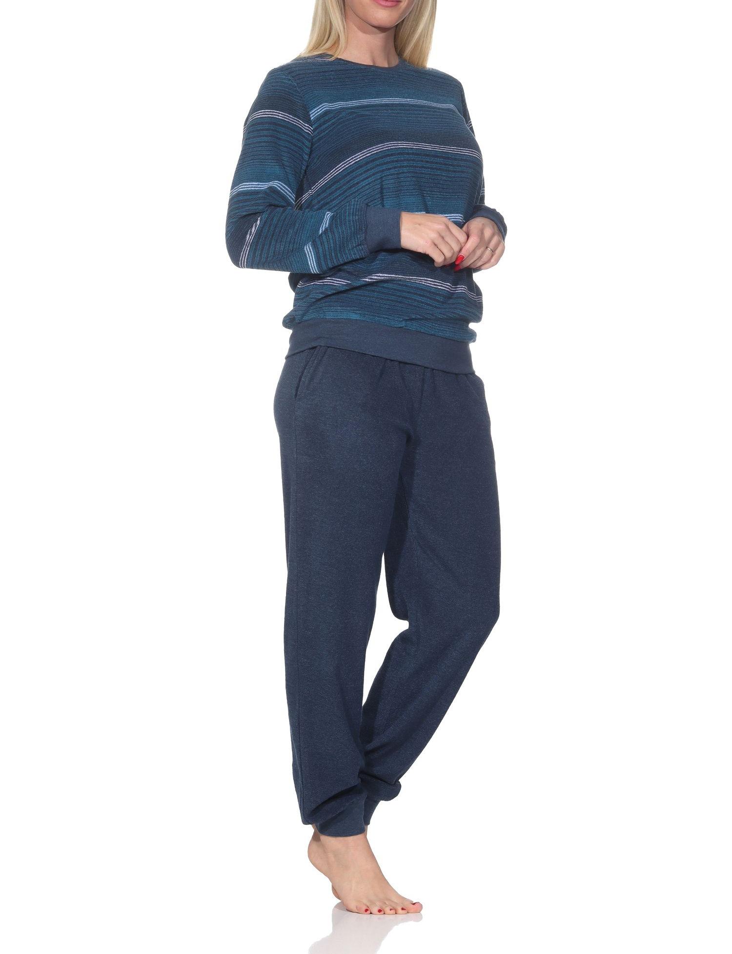 Normann Damen Frottee Schlafanzug mit Bündchen in edler Streifenoptik - auch in Übergröße
