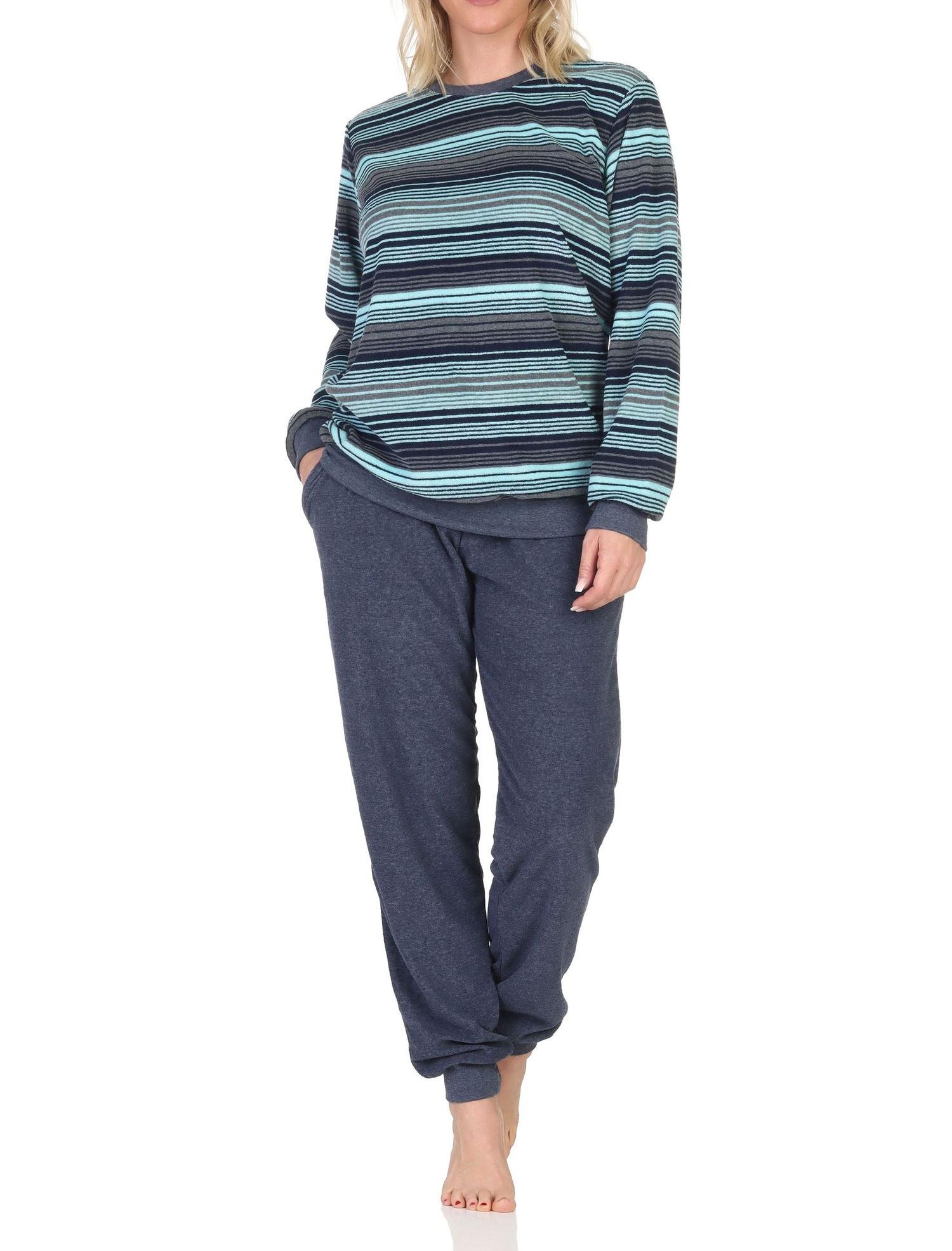 Normann Damen Frottee Schlafanzug mit Bündchen in edler Streifenoptik - auch in Übergröße