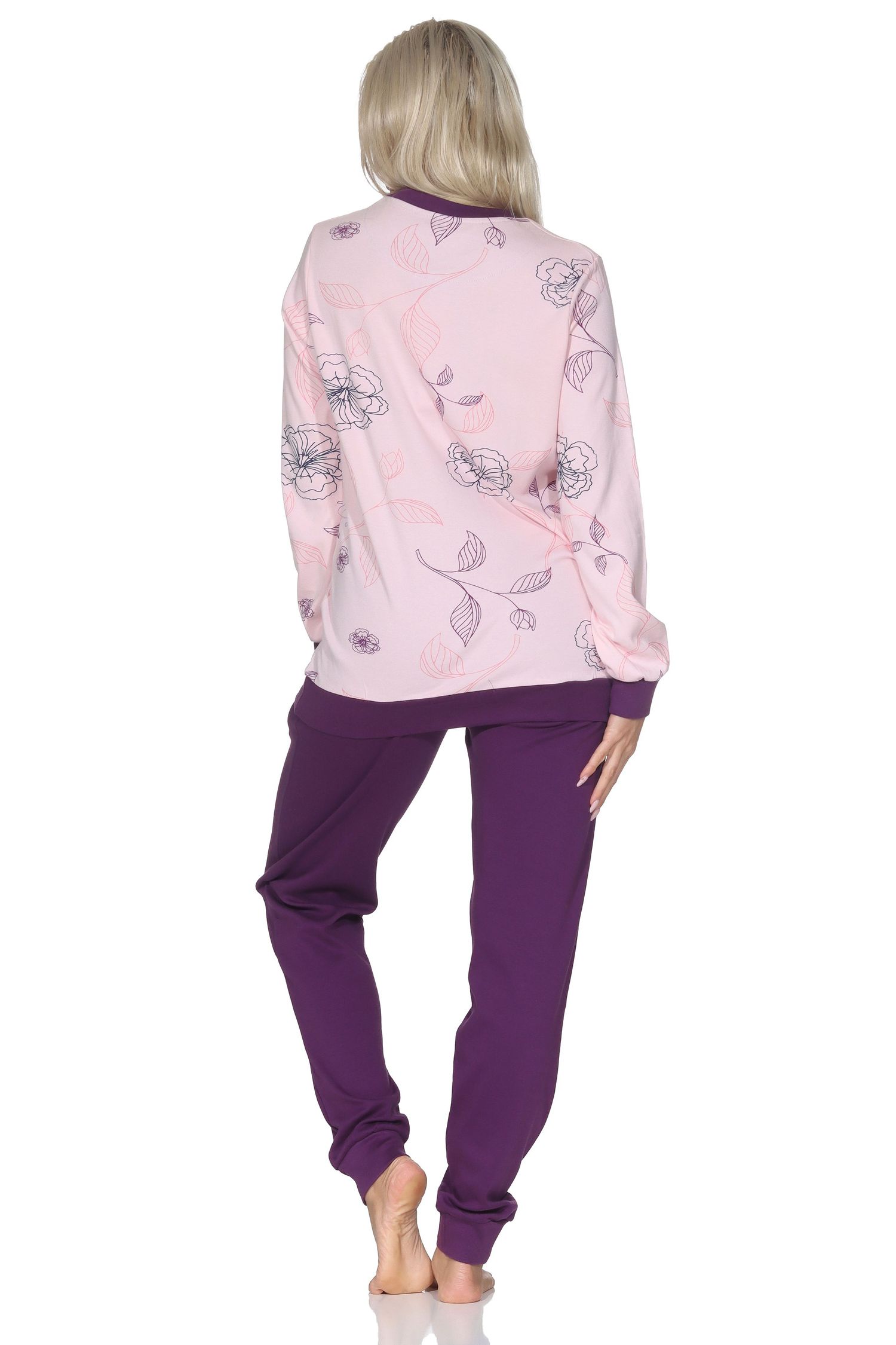 Normann Damen Interlock Schlafanzug lang mit Bündchen in edler Optik - auch in Übergröße