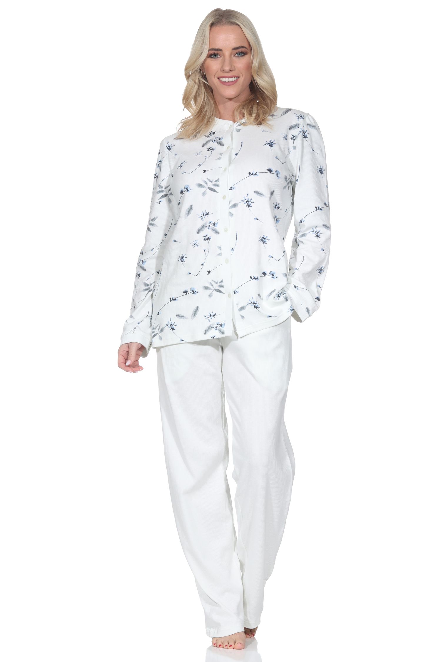 Normann Damen Interlock Schlafanzug zum durchknöpfen - auch in Übergrößen – Edle optik