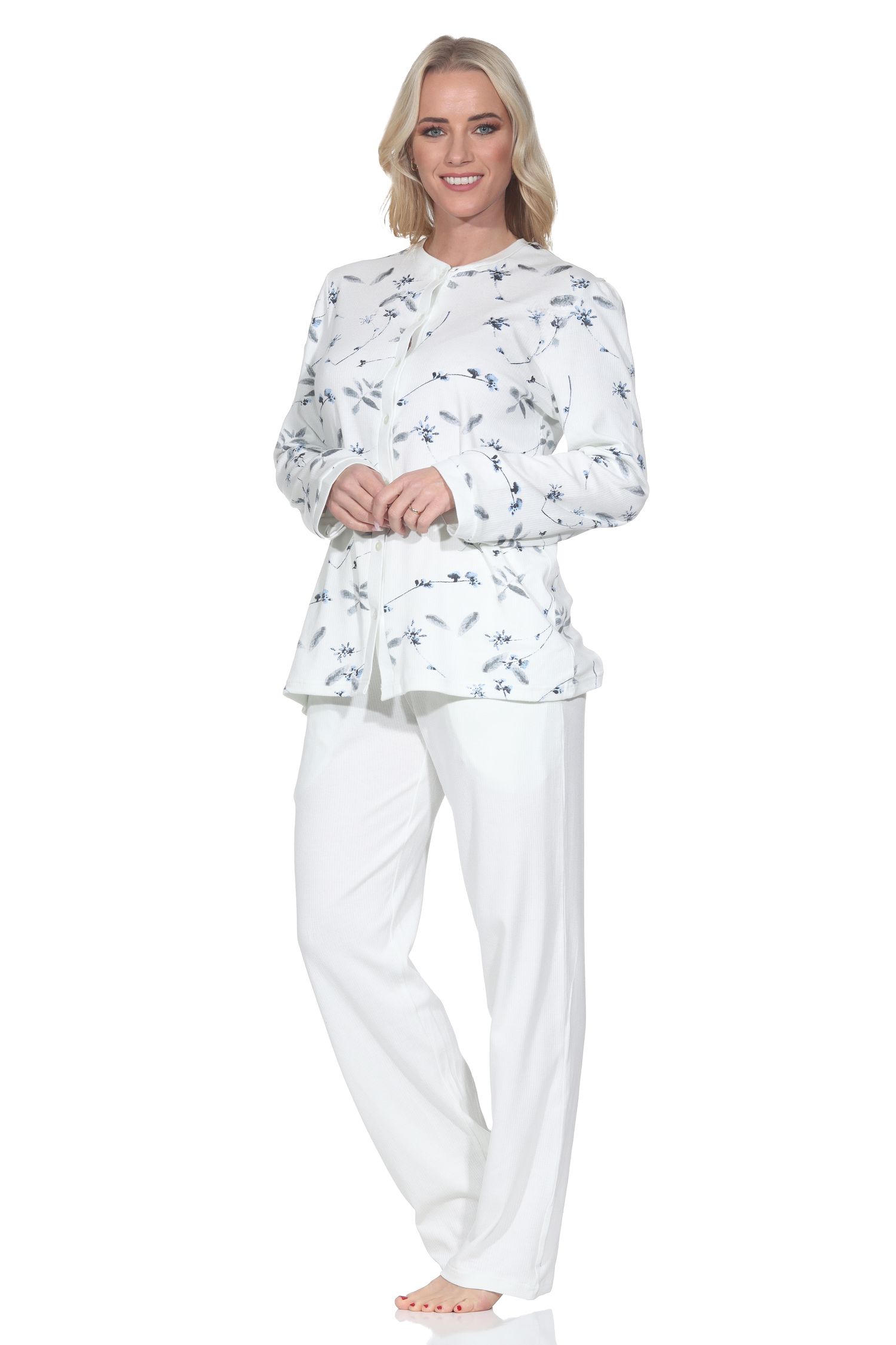 Normann Damen Interlock Schlafanzug zum durchknöpfen - auch in Übergrößen – Edle optik