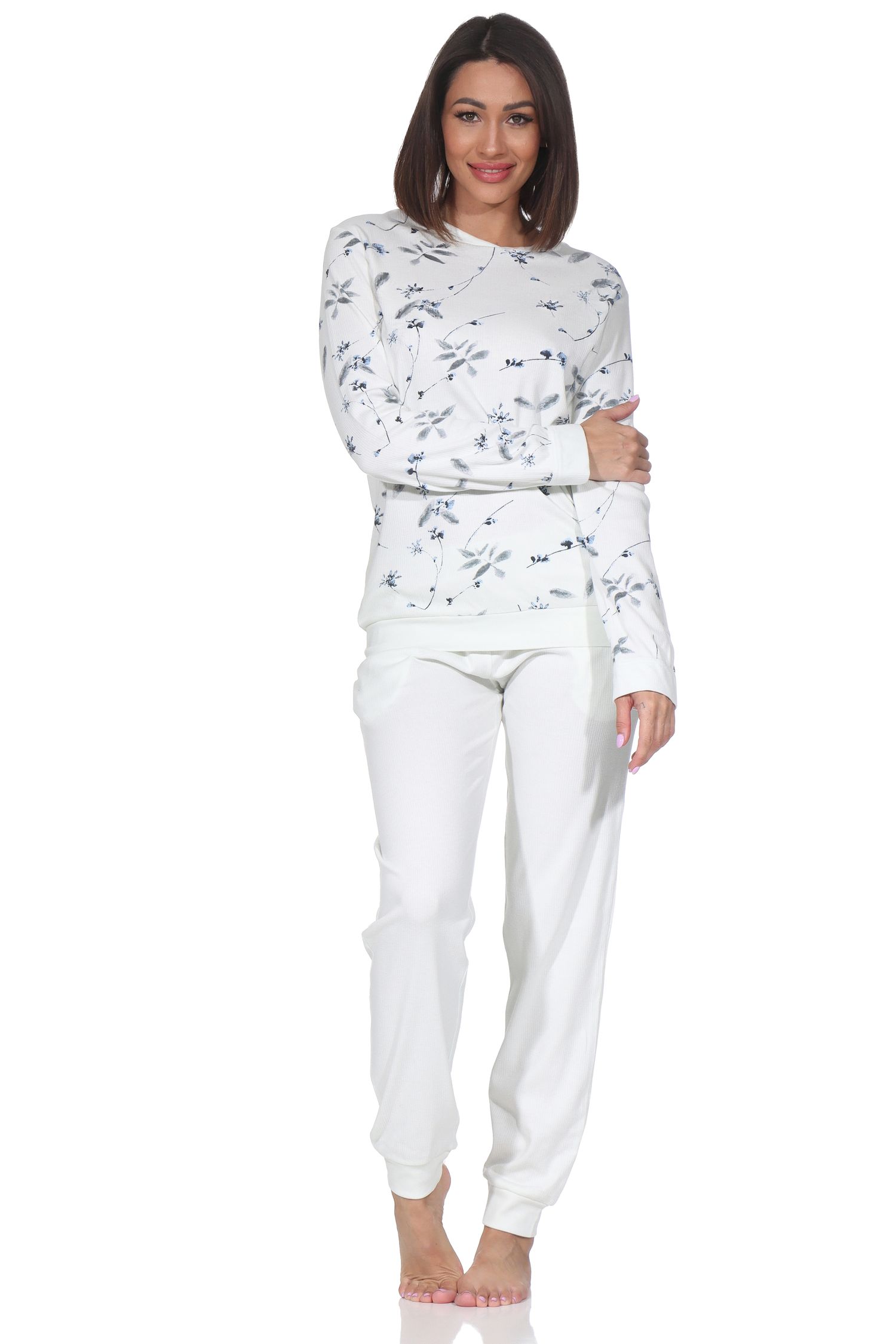 Normann Damen Interlock Schlafanzug mit Bündchen in edler Optik - auch in Übergröße