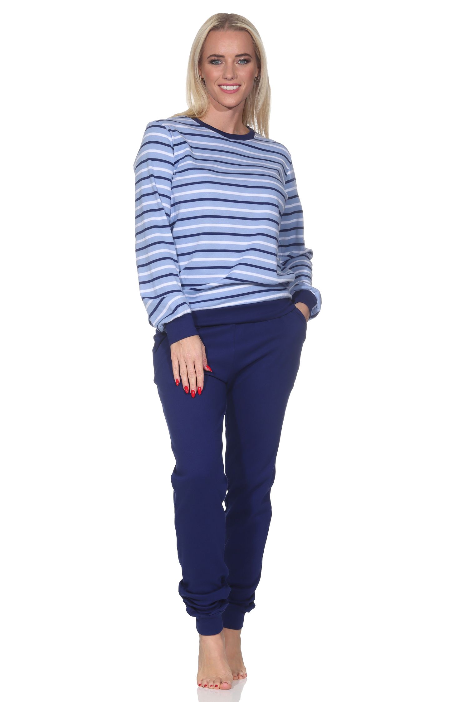 Normann Damen langarm Schlafanzug mit Bündchen in Kuschel Interlock Qualität