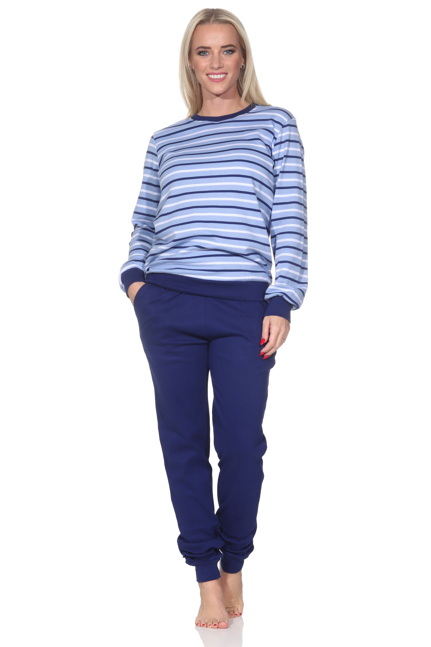 Normann Damen langarm Schlafanzug mit Bündchen in Kuschel Interlock Qualität