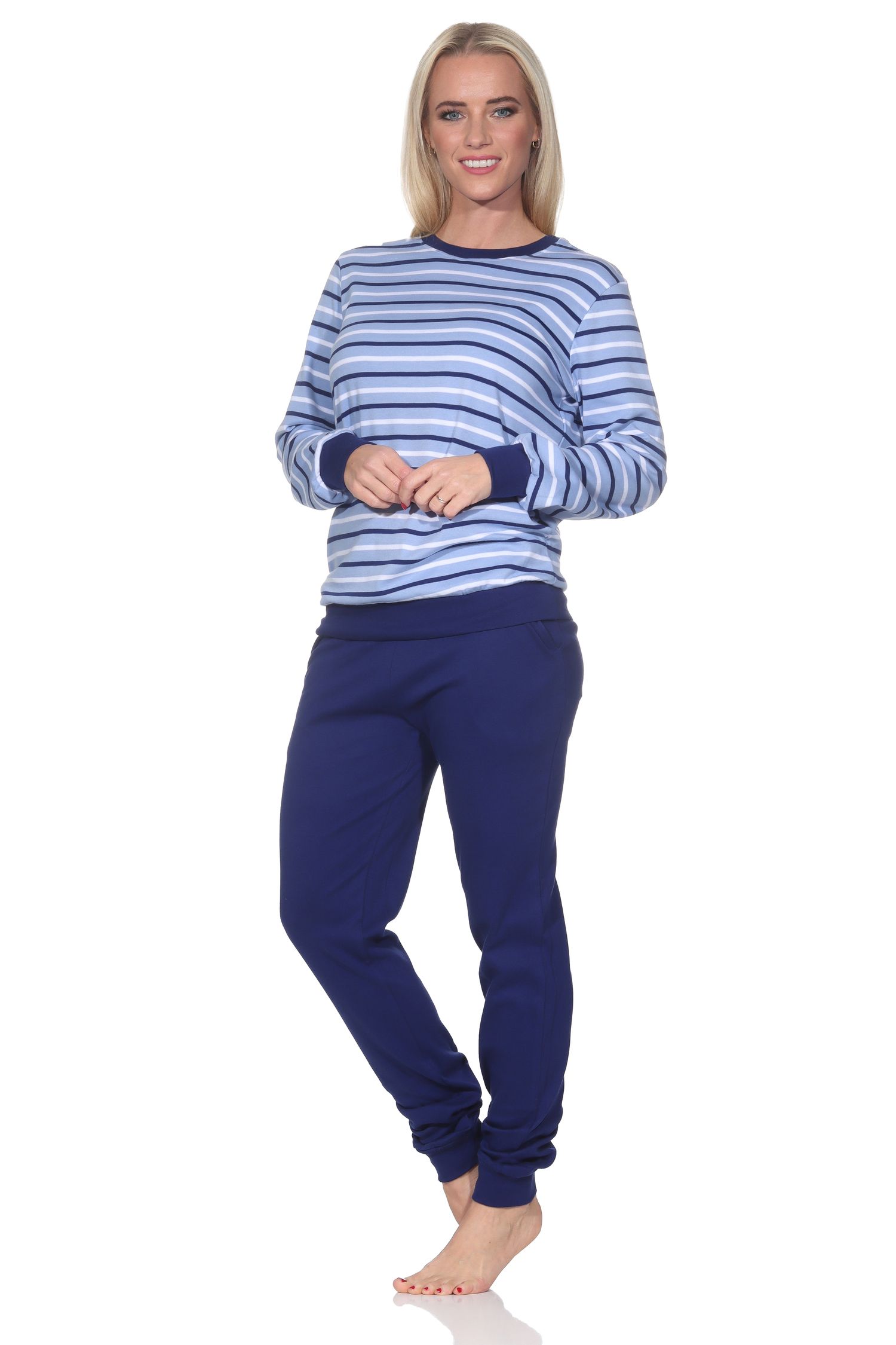 Normann Damen langarm Schlafanzug mit Bündchen in Kuschel Interlock Qualität