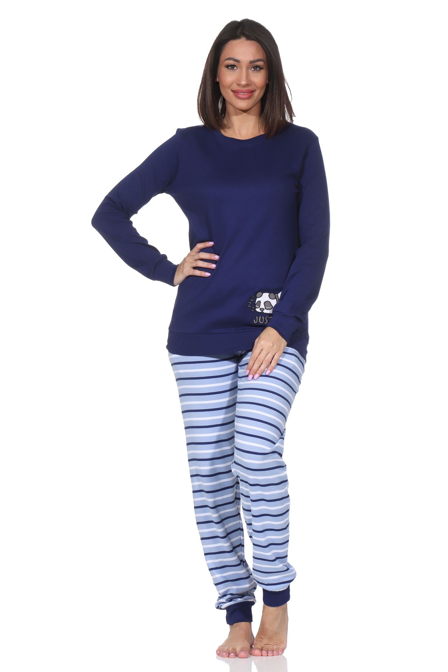 Normann Damen Schlafanzug mit Bündchen in Kuschel Interlock Qualität mit süssen Tiermotiv