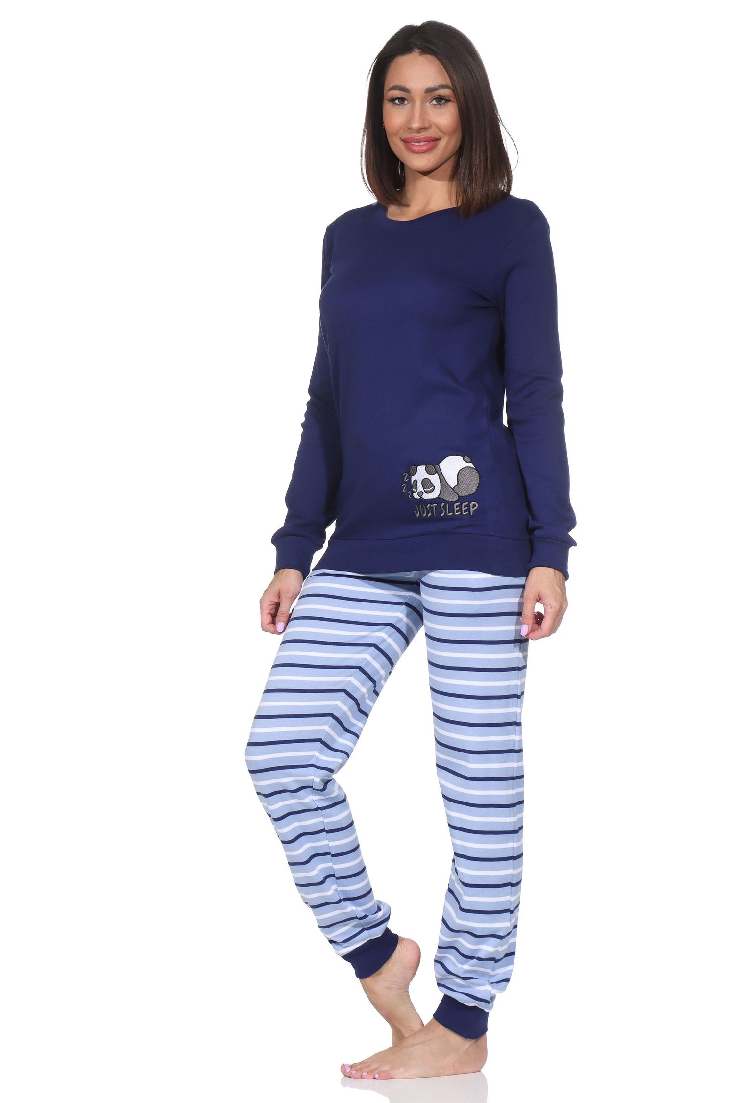 Normann Damen Schlafanzug mit Bündchen in Kuschel Interlock Qualität mit süssen Tiermotiv