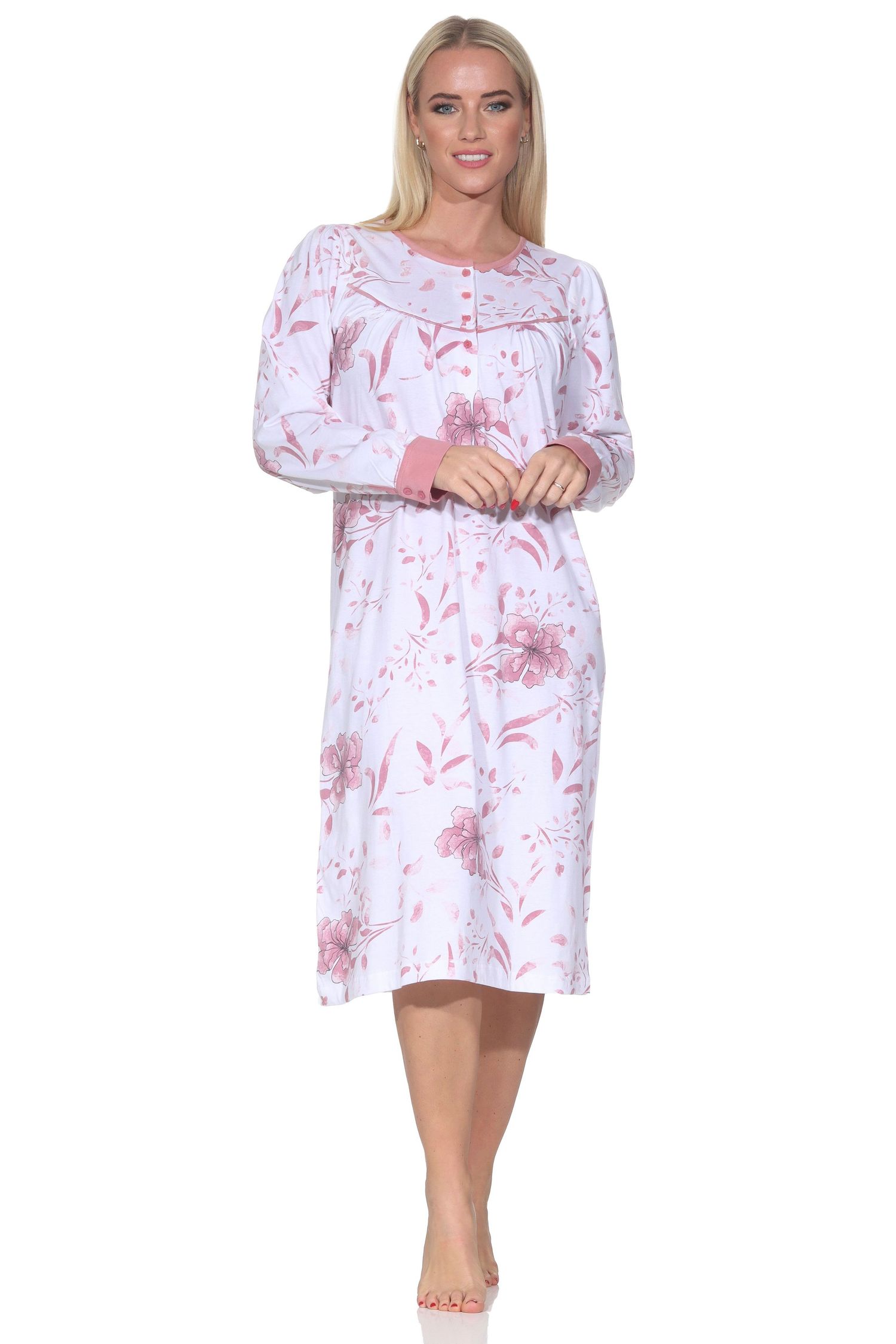 Normann Damen langarm Nachthemd im klassischen fraulichen Design mit Knopfleiste am Hals Normann Damen langarm Nachthemd im klassischen fraulichen Design mit Knopfleiste am Hals