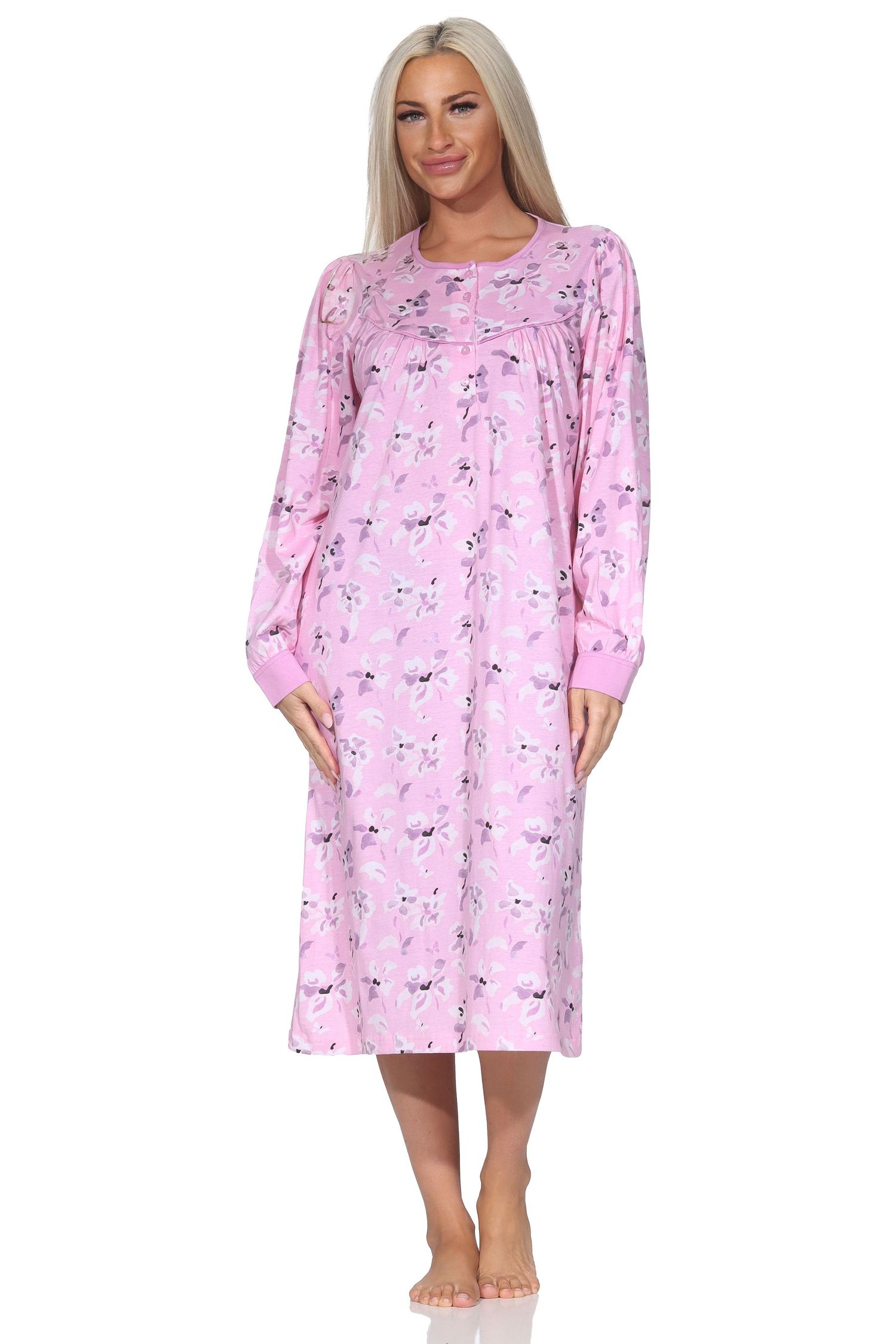 Normann Damen langarm Nachthemd im klassischen fraulichen Design mit Knopfleiste am Hals Normann Damen langarm Nachthemd im klassischen fraulichen Design mit Knopfleiste am Hals