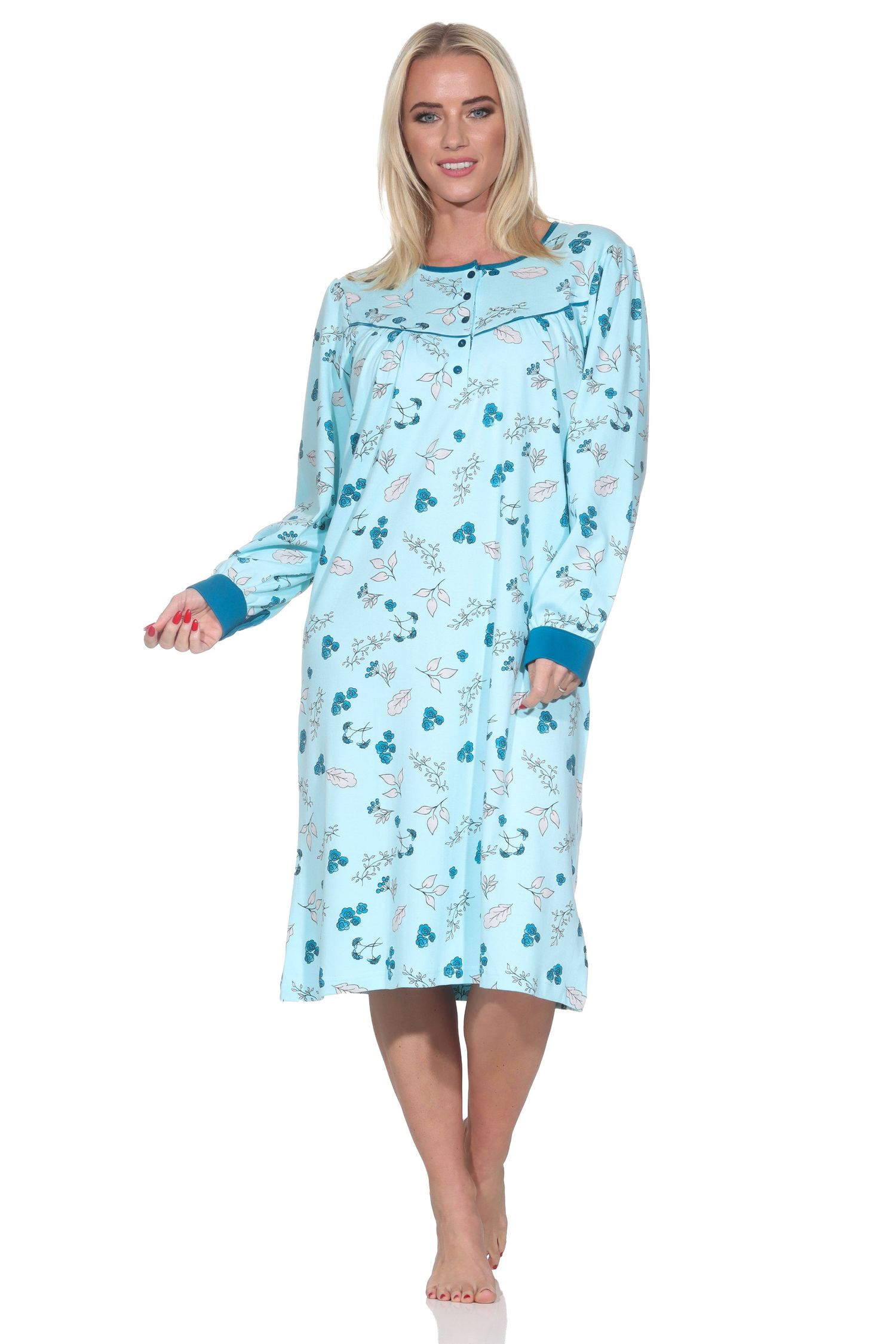 Normann Damen langarm Nachthemd im klassischen fraulichen Design mit Knopfleiste am Hals Normann Damen langarm Nachthemd im klassischen fraulichen Design mit Knopfleiste am Hals