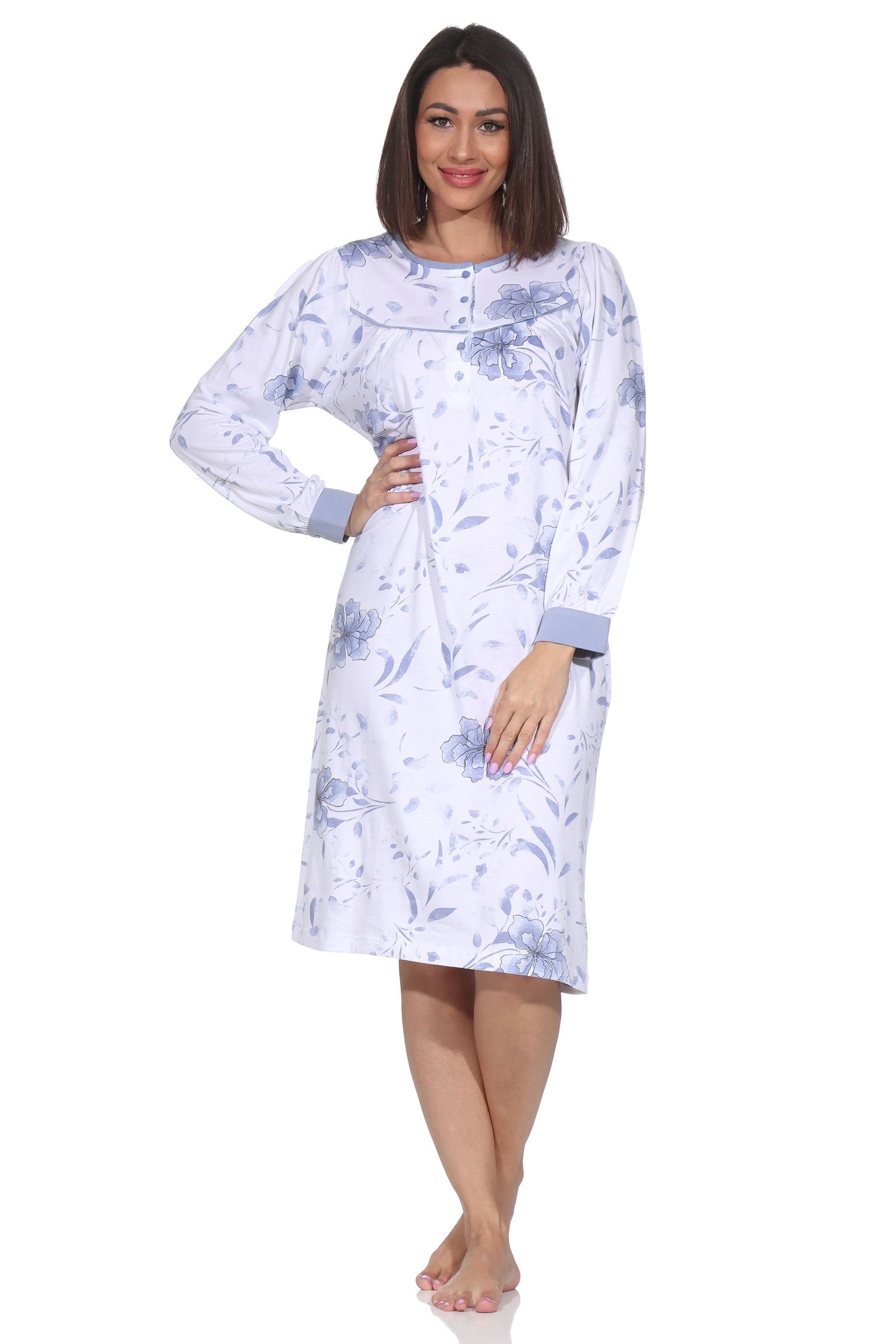 Normann Damen langarm Nachthemd im klassischen fraulichen Design mit Knopfleiste am Hals Normann Damen langarm Nachthemd im klassischen fraulichen Design mit Knopfleiste am Hals