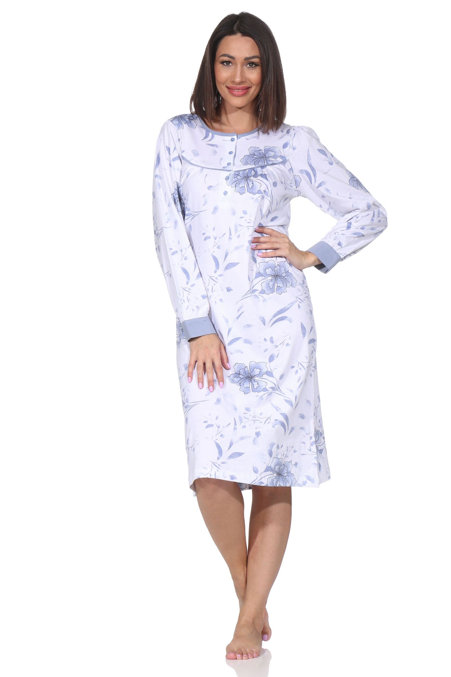 Normann Damen langarm Nachthemd im klassischen fraulichen Design mit Knopfleiste am Hals Normann Damen langarm Nachthemd im klassischen fraulichen Design mit Knopfleiste am Hals