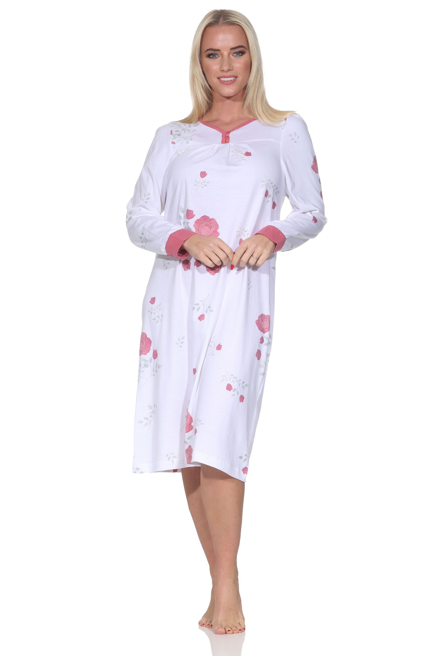 Normann Damen langarm Nachthemd im klassischen fraulichen Design – auch in Übergrößen