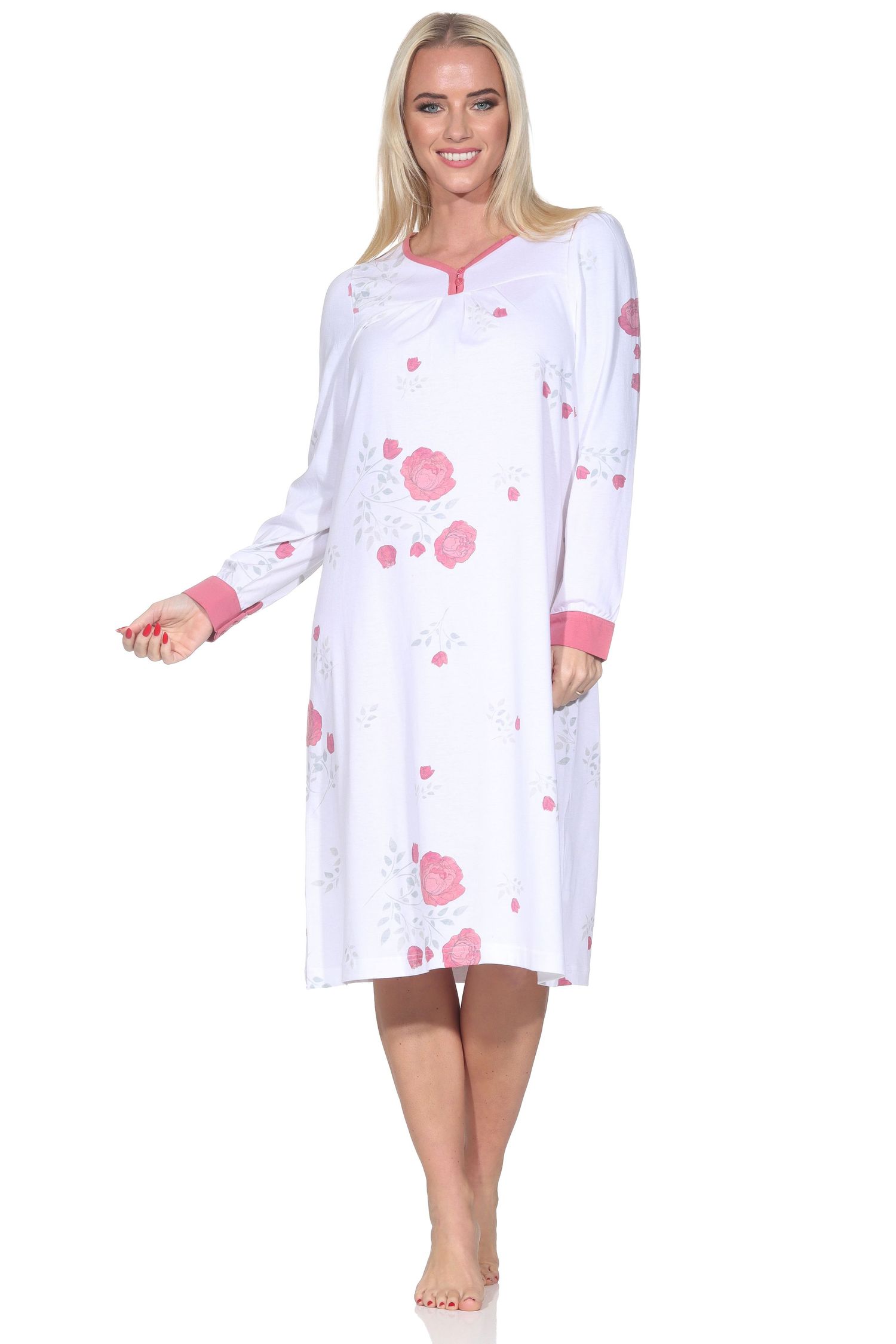 Normann Damen langarm Nachthemd im klassischen fraulichen Design – auch in Übergrößen