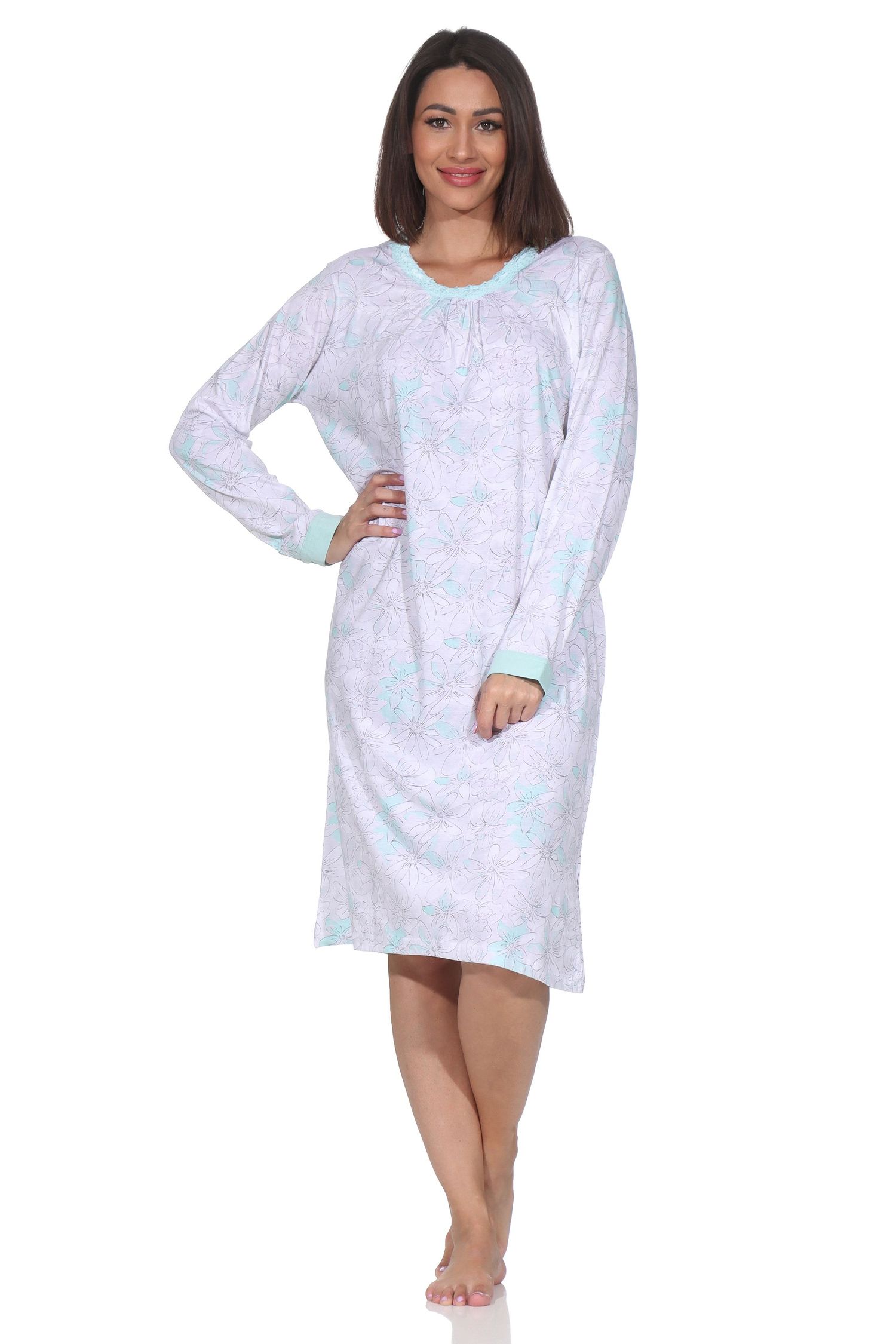 Normann Damen langarm Nachthemd mit Spitzenbesatz im klassisch fraulichen Design Normann Damen langarm Nachthemd mit Spitzenbesatz im klassisch fraulichen Design