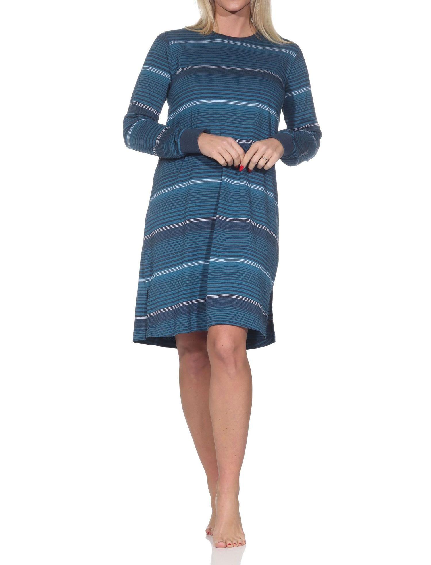 Normann Damen langarm Nachthemd mit Bündchen in Streifenoptik - auch in Übergrössen