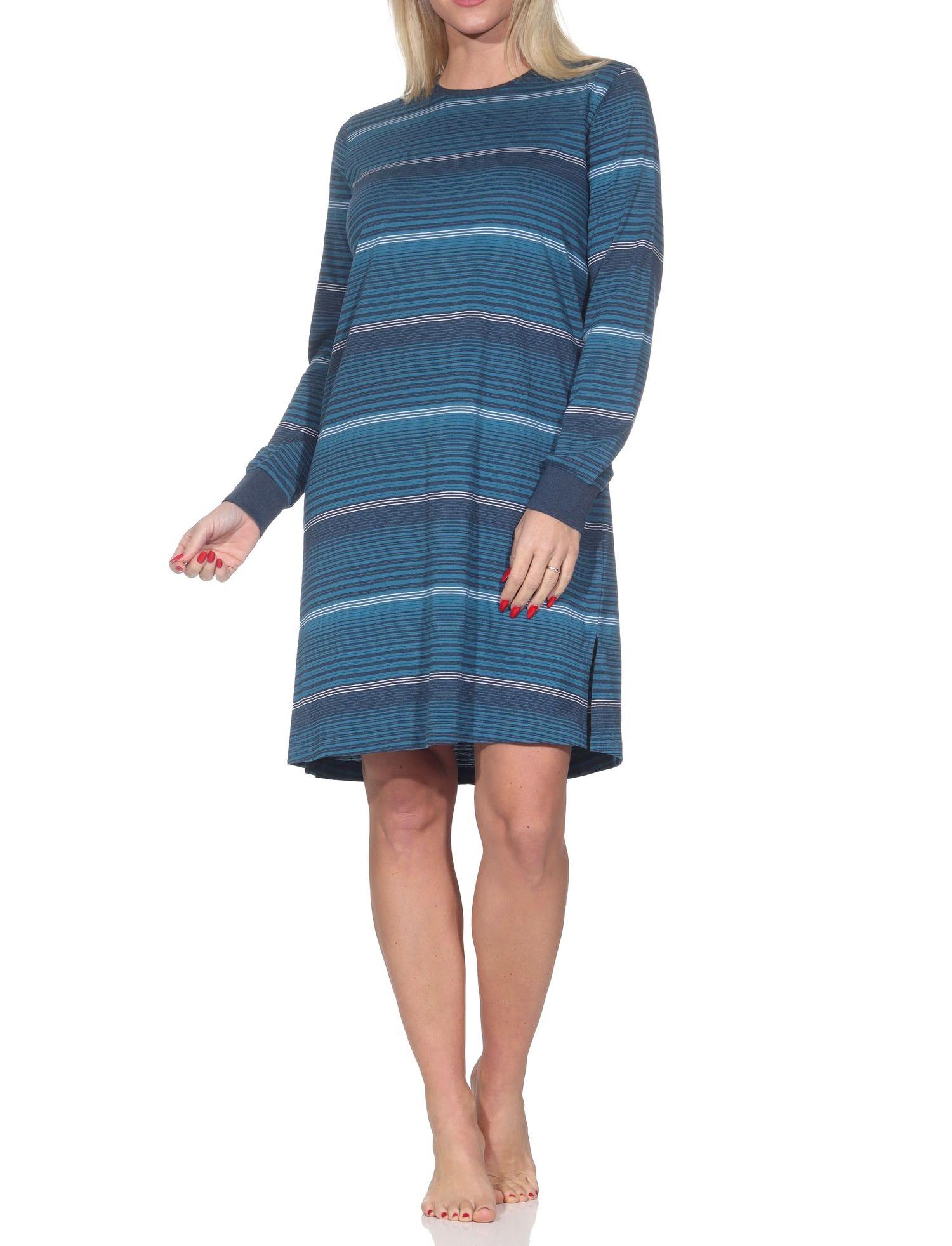 Normann Damen langarm Nachthemd mit Bündchen in Streifenoptik - auch in Übergrössen