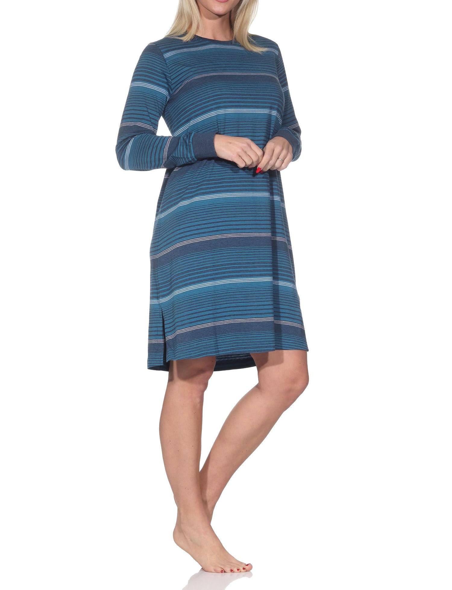 Normann Damen langarm Nachthemd mit Bündchen in Streifenoptik - auch in Übergrössen