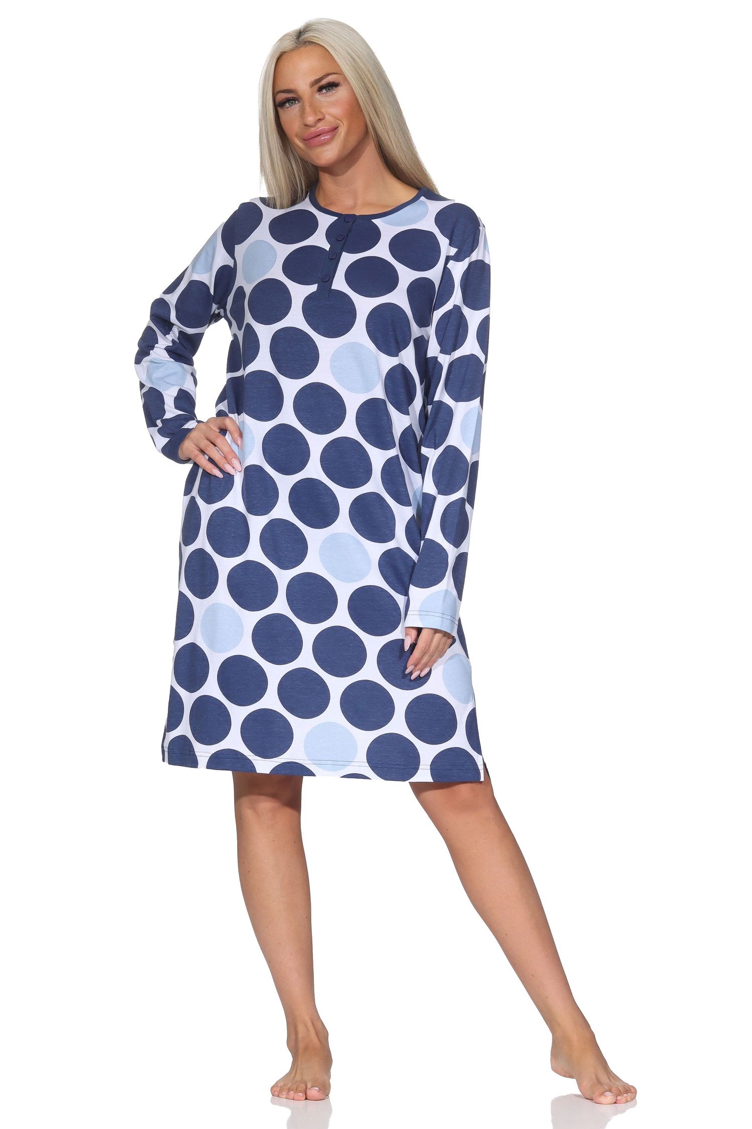 Normann Damen langarm Nachthemd Sleepshirt in Punkte Tupfen Look