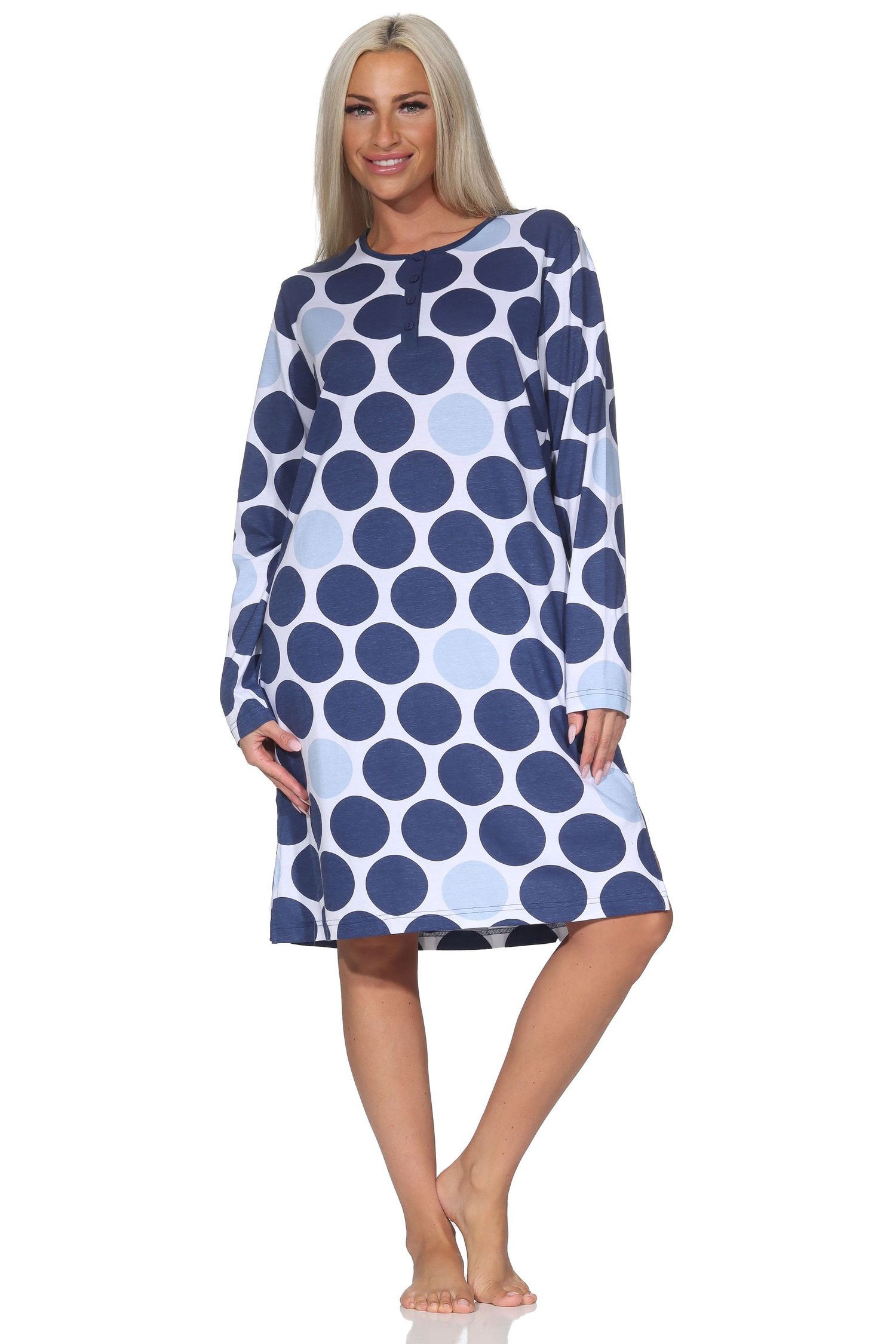 Normann Damen langarm Nachthemd Sleepshirt in Punkte Tupfen Look