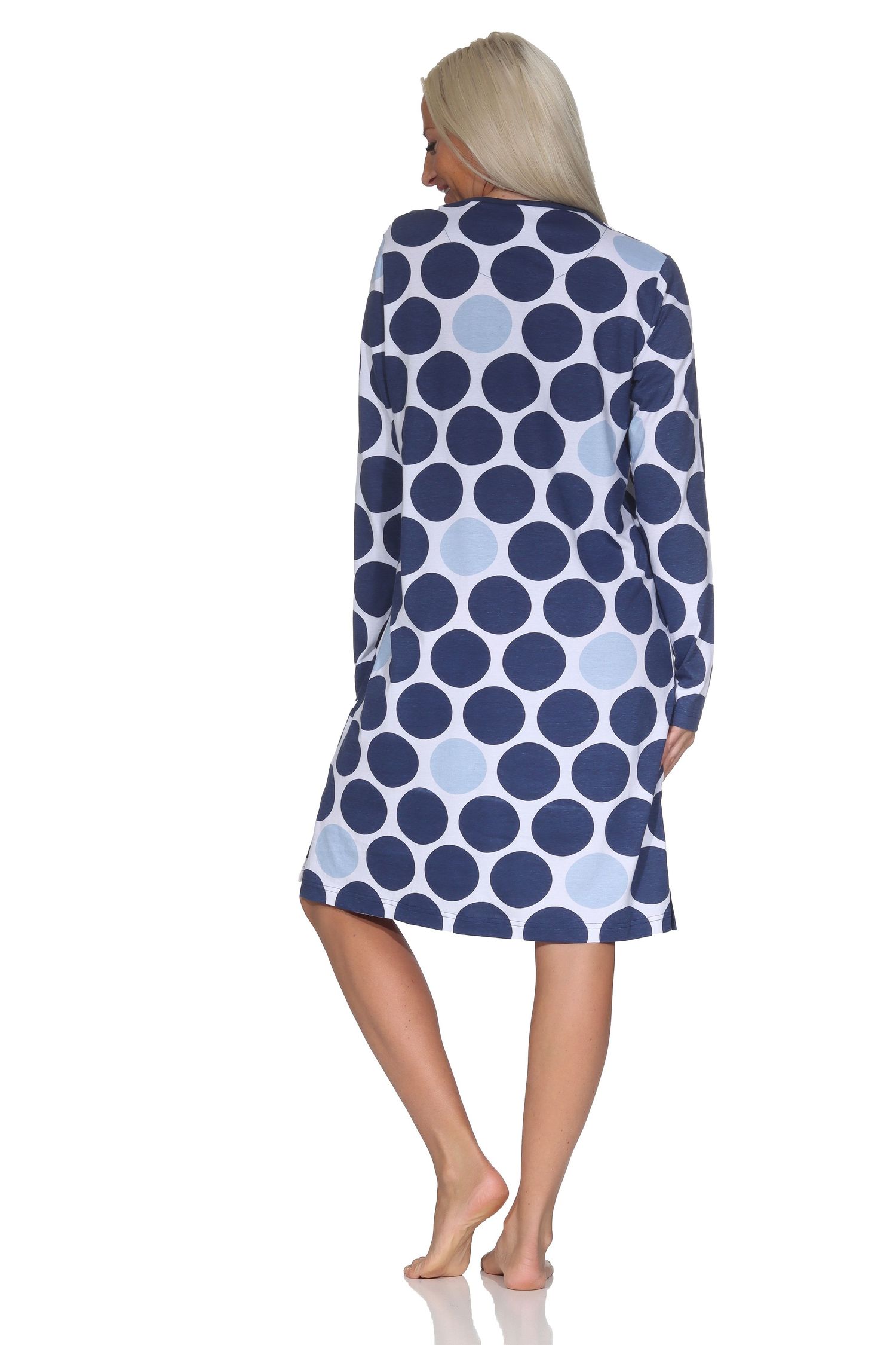 Normann Damen langarm Nachthemd Sleepshirt in Punkte Tupfen Look
