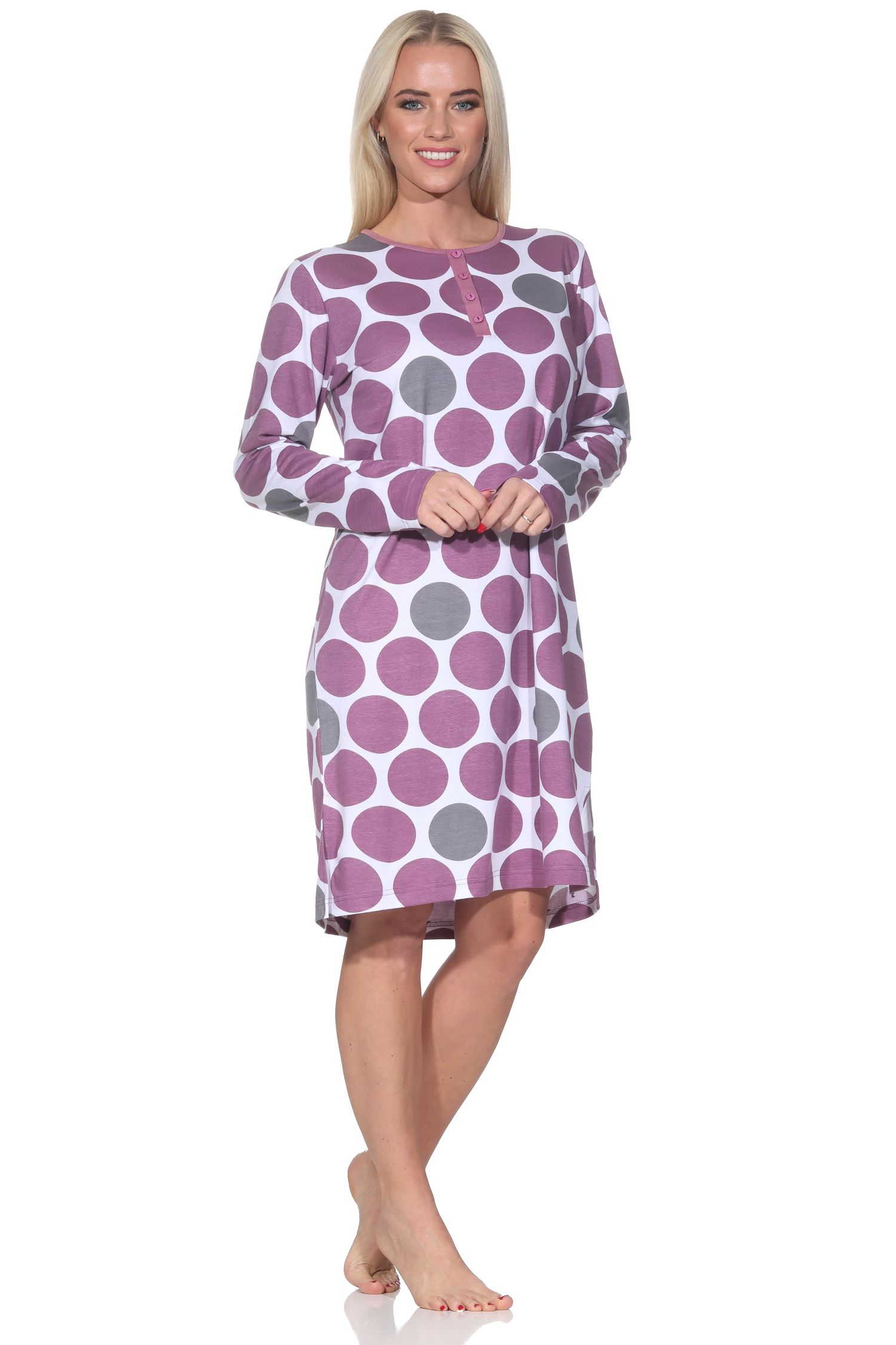 Normann Damen langarm Nachthemd Sleepshirt in Punkte Tupfen Look