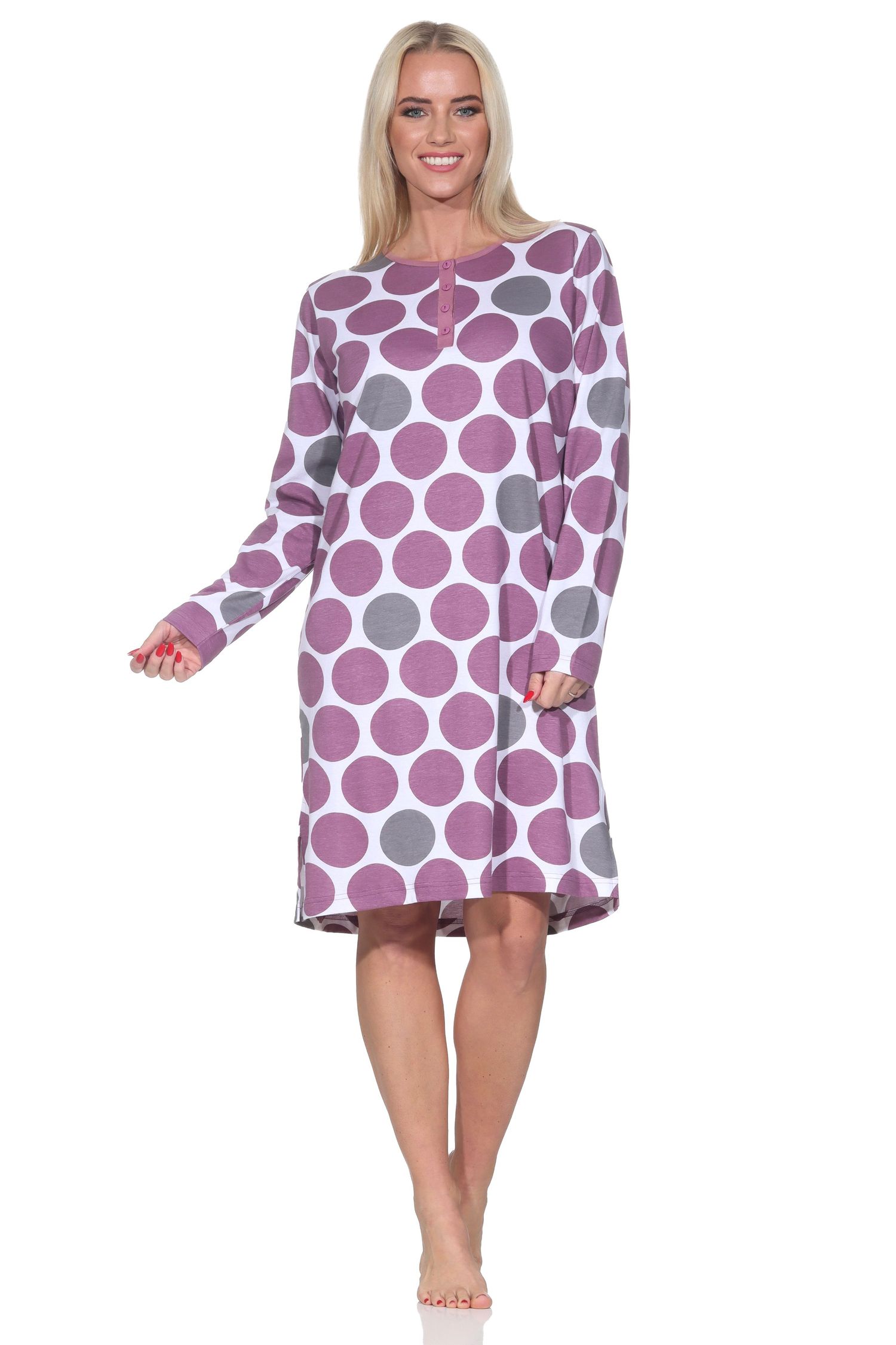 Normann Damen langarm Nachthemd Sleepshirt in Punkte Tupfen Look