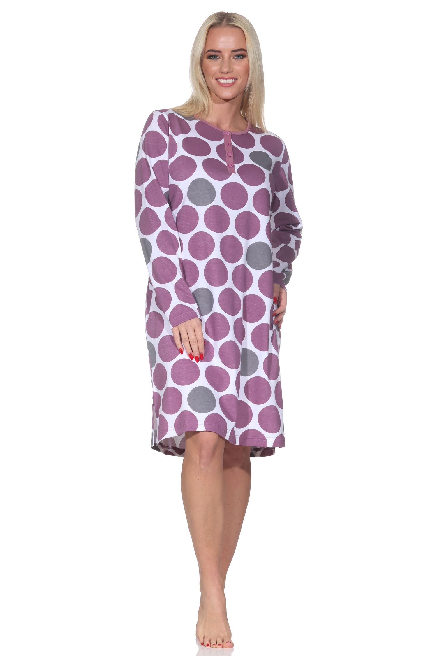 Normann Damen langarm Nachthemd Sleepshirt in Punkte Tupfen Look