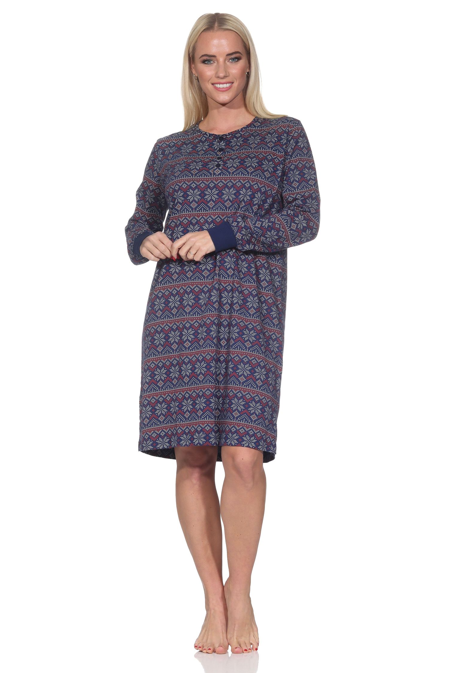 Normann Damen langarm Nachthemd mit Bündchen im Ethnolook – Sleepshirt auch in Übergrößen Normann Damen langarm Nachthemd mit Bündchen im Ethnolook – Sleepshirt auch in Übergrößen